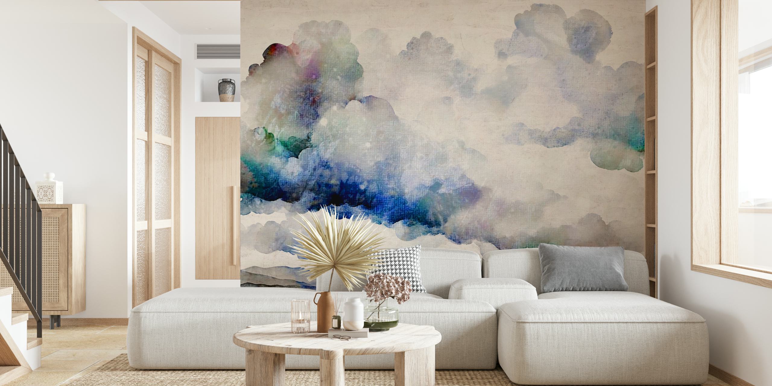 Grunge Clouds tapetti tyylikkäässä huoneessa