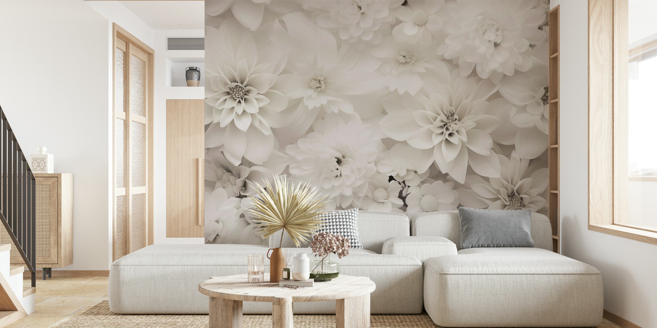 Diseño de papel tapiz floral blanco en una habitación