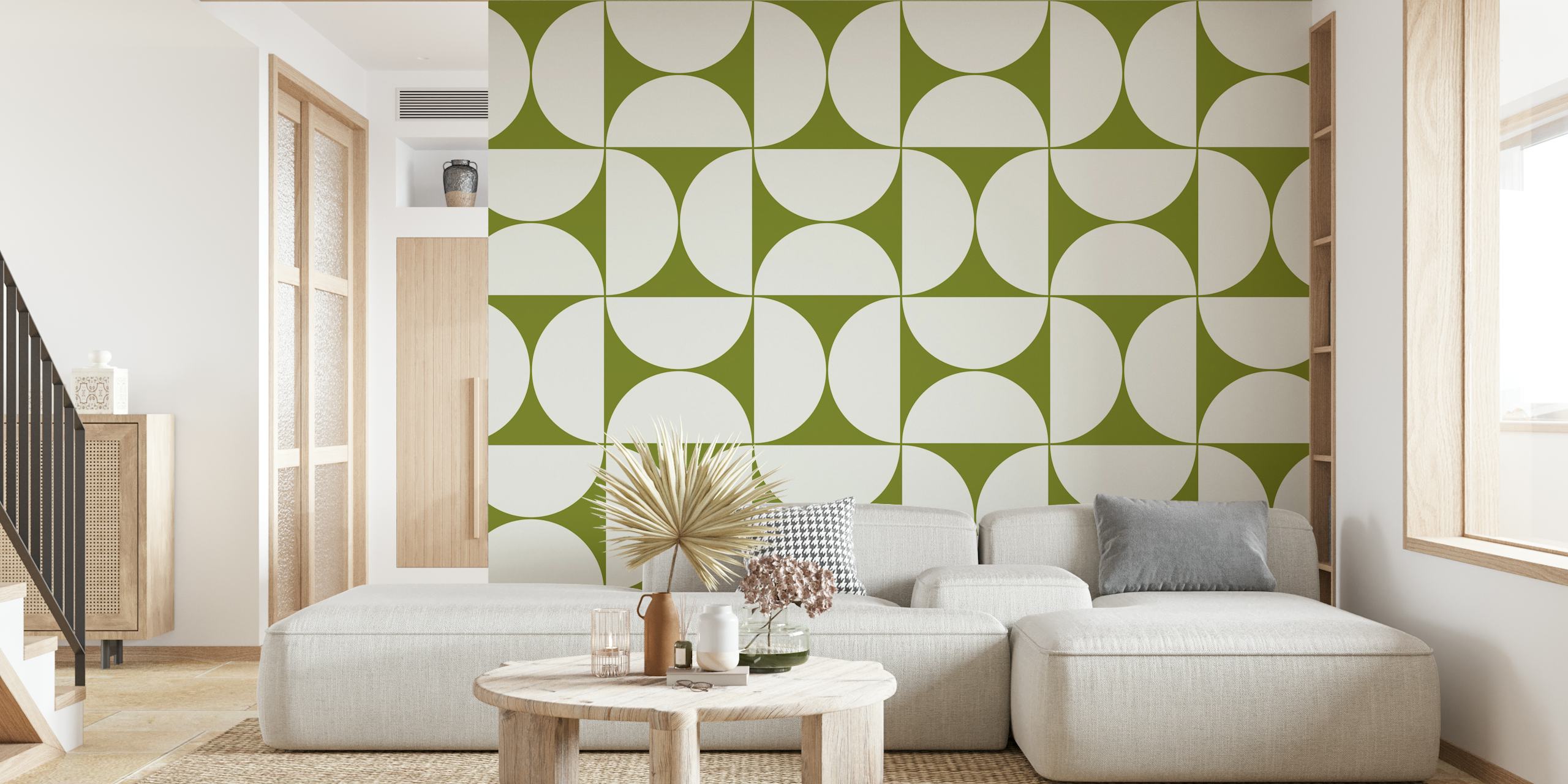 Patrón de papel tapiz Mid-Century Modern en una habitación