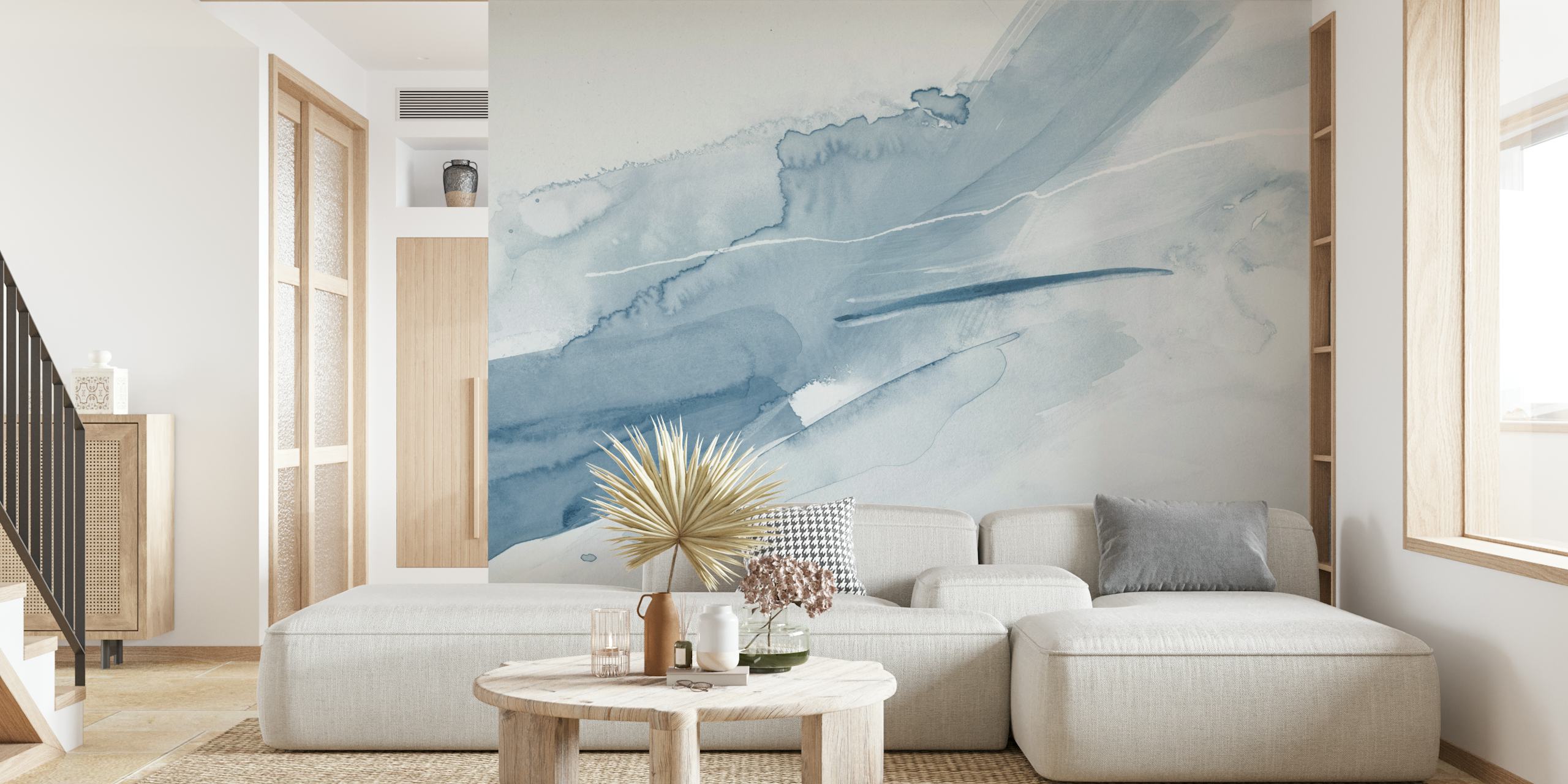 Tapeta Soft blue brush strokes v pokoji