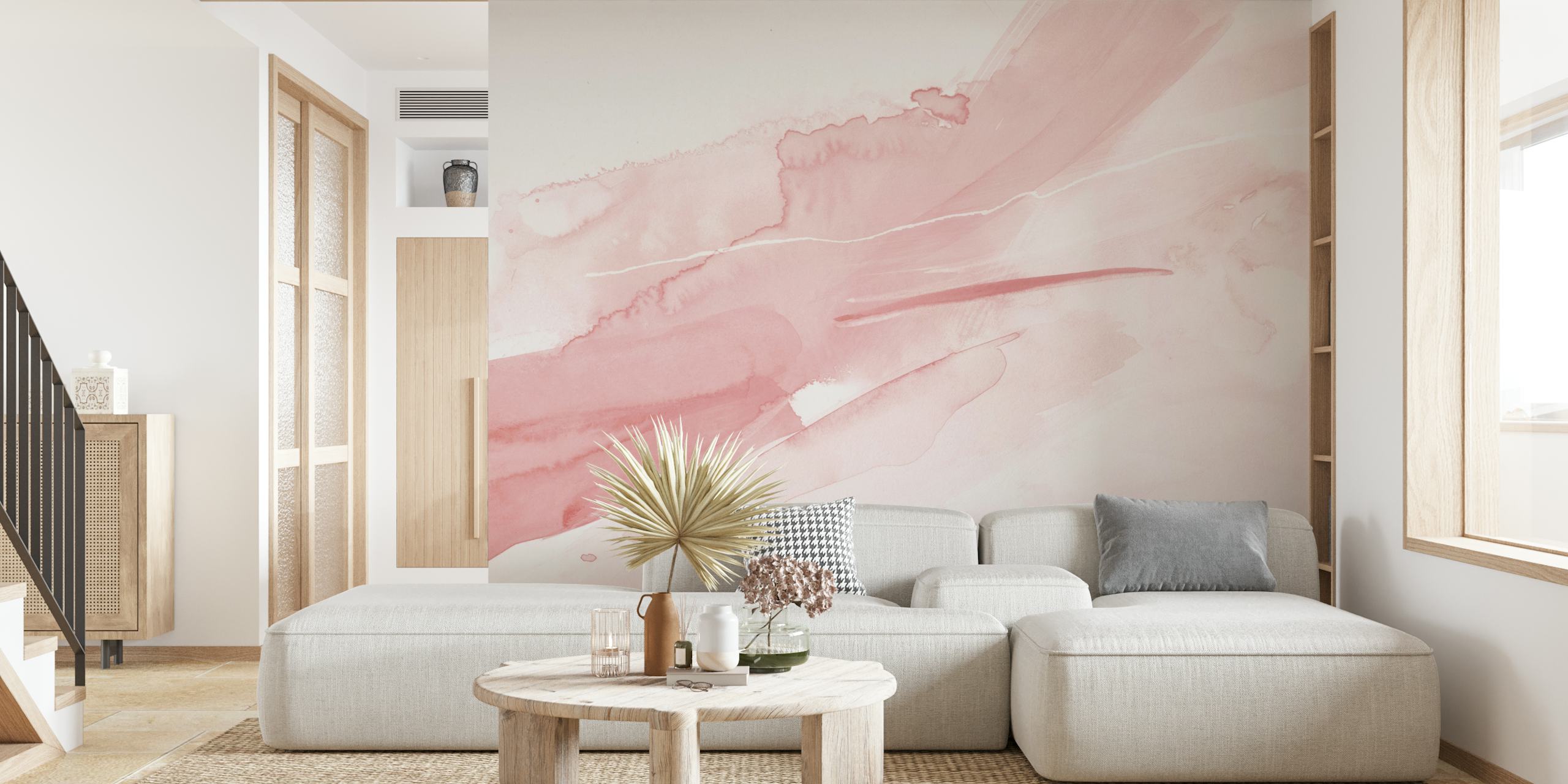 Abstract brush strokes in soft pink tones wallpaper