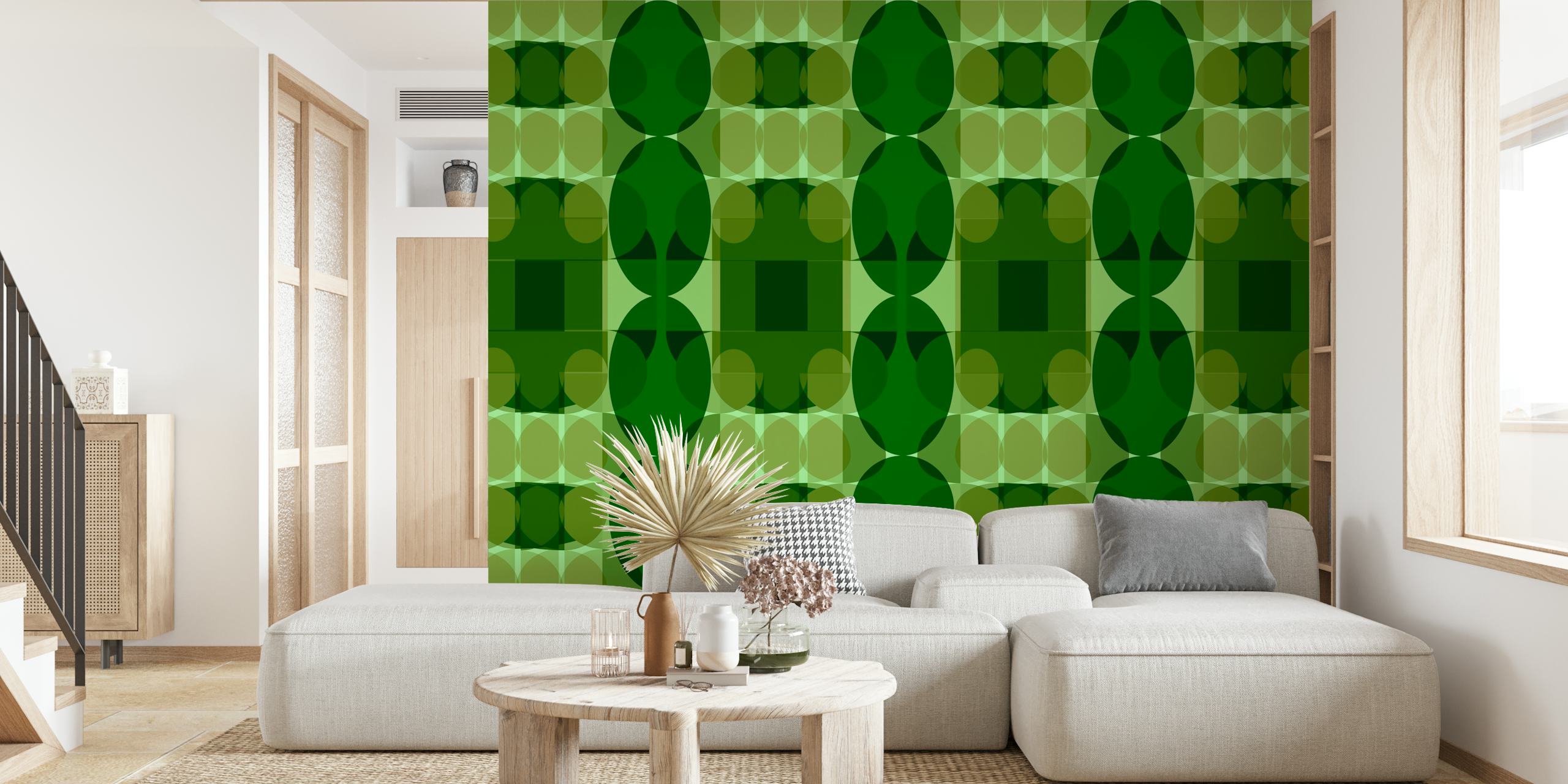 70s Green geometric wallpaper pattern