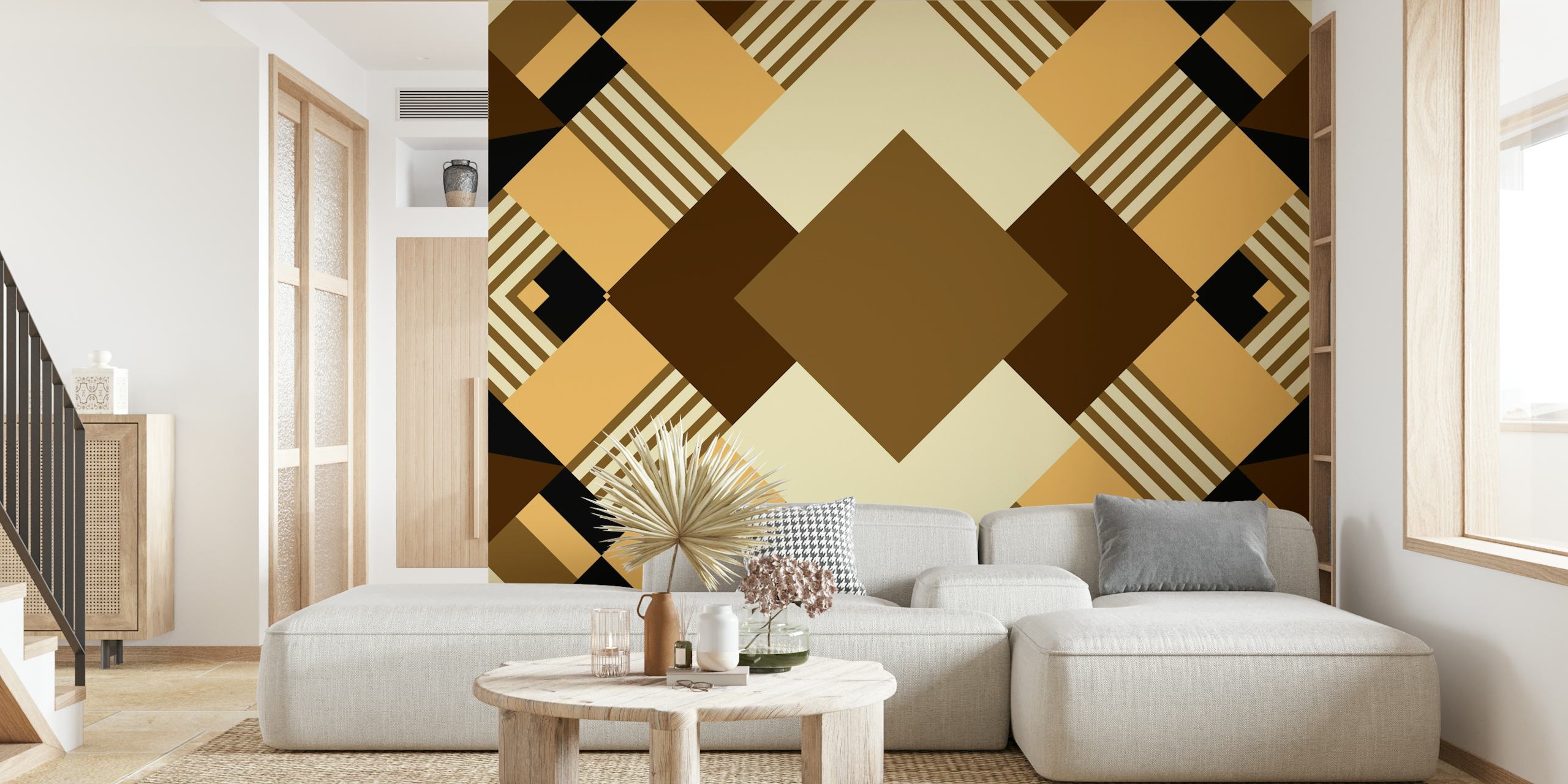 Neutral earthy stripes wallpaper in a room