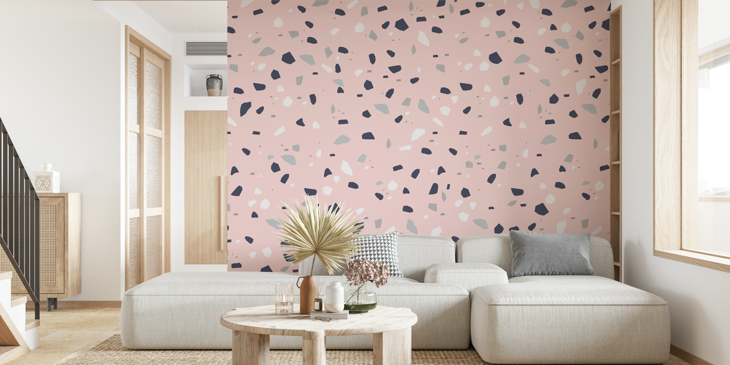 Blush Midnight Navy Terrazzo wallpaper design in a room