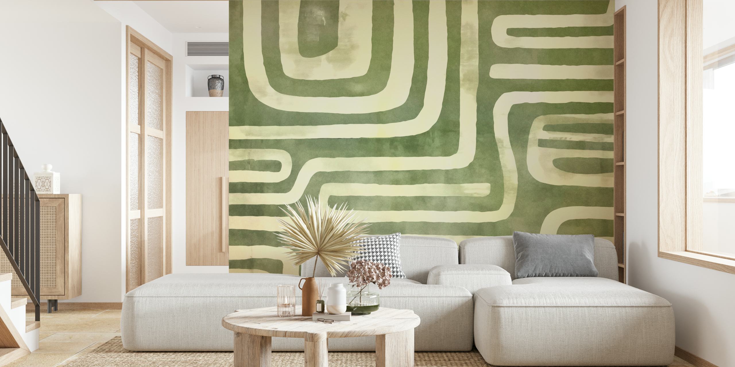 Green abstract tribal lines design wallpaper