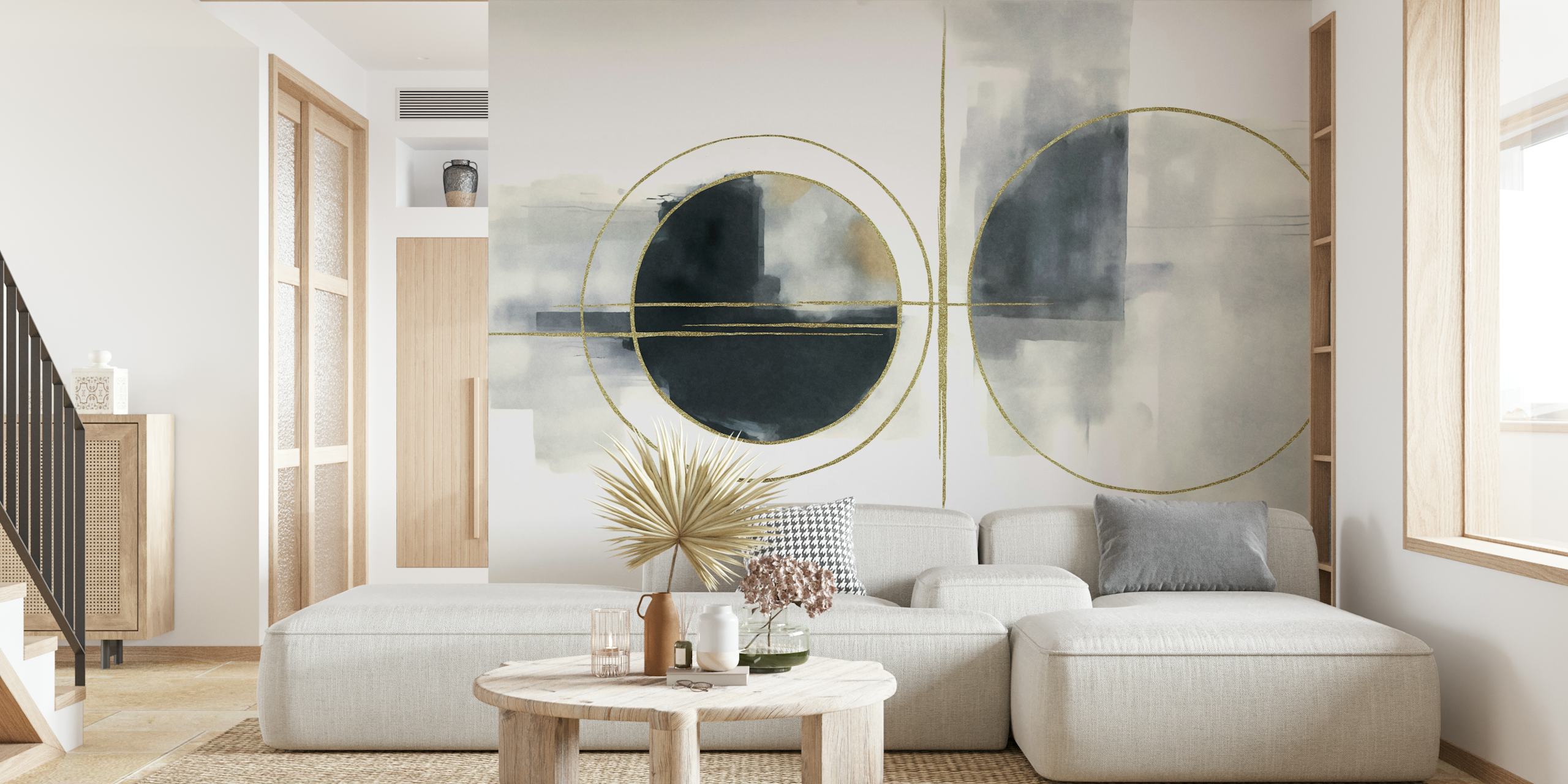 Abstract Circular Gold wallpaper in a room