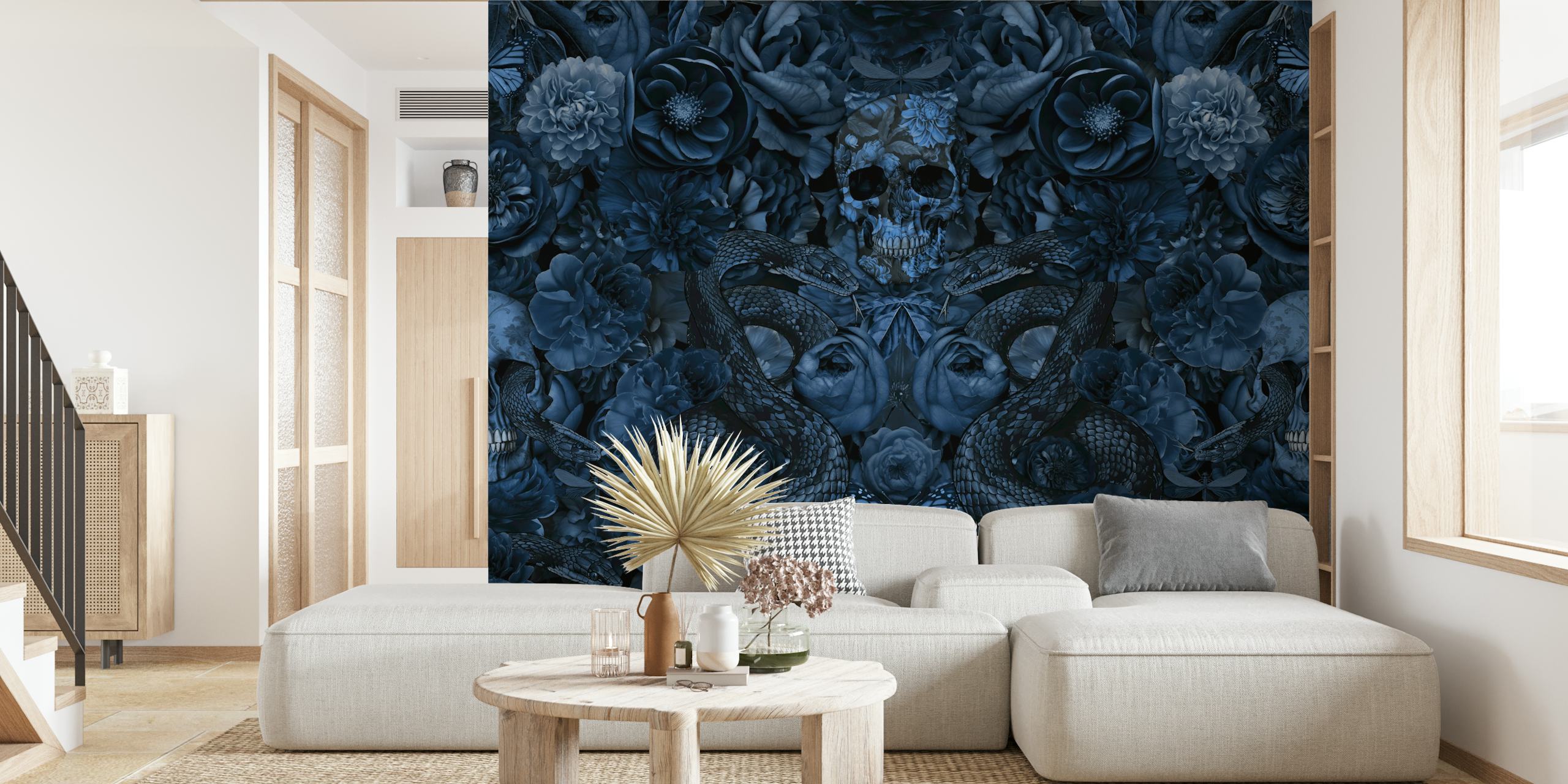 Baroque Flower Skull and Snake wallpaper in room