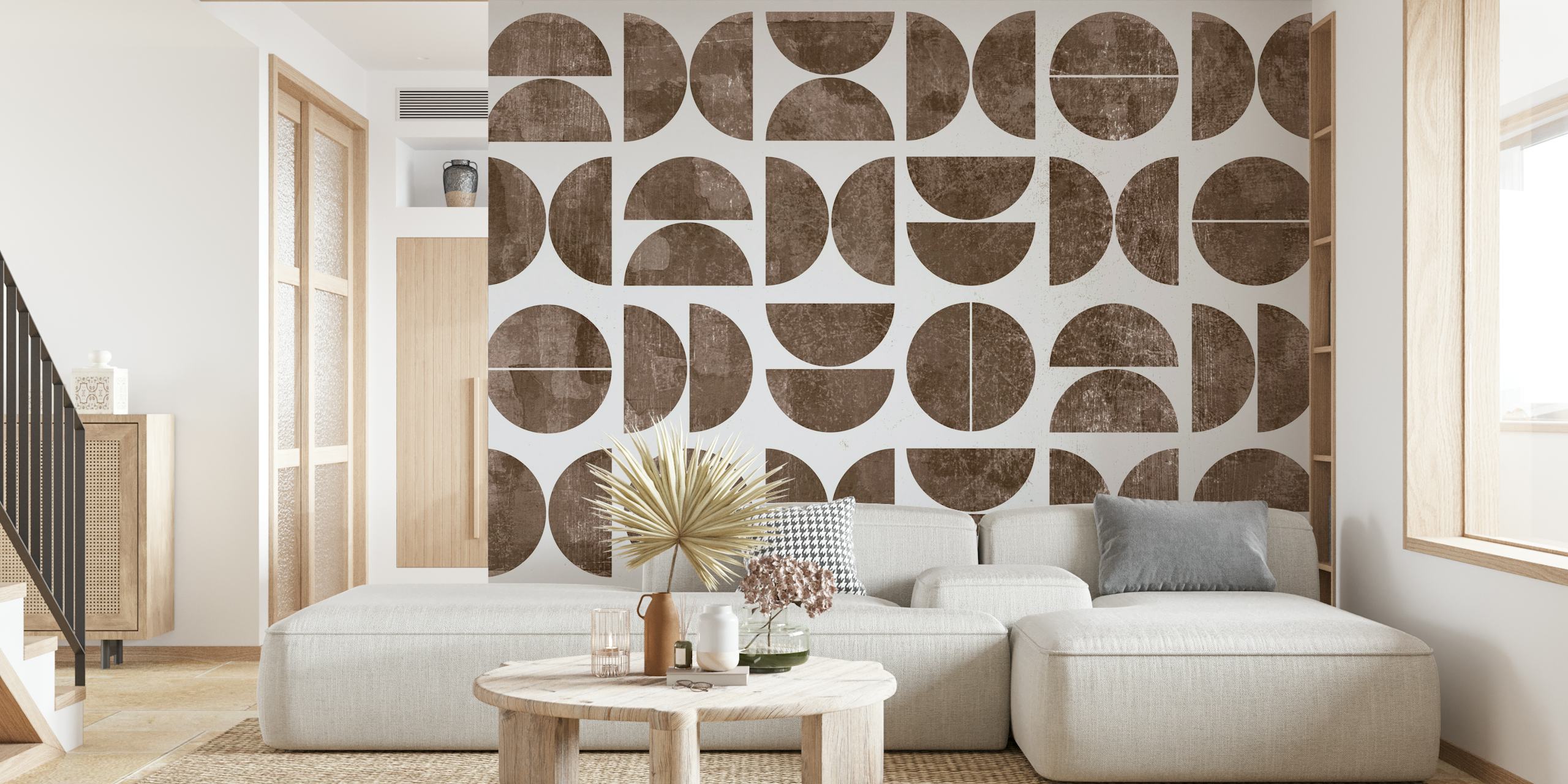 Geometric pattern in brown tones, mid-century modern wallpaper