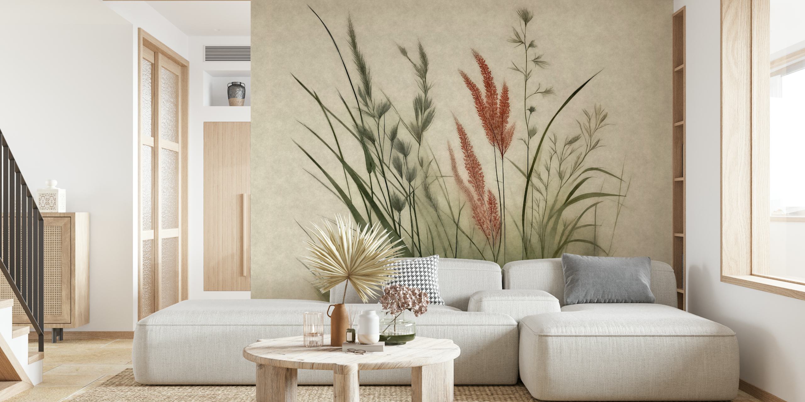 Scandinavian grass meadow wallpaper in a room