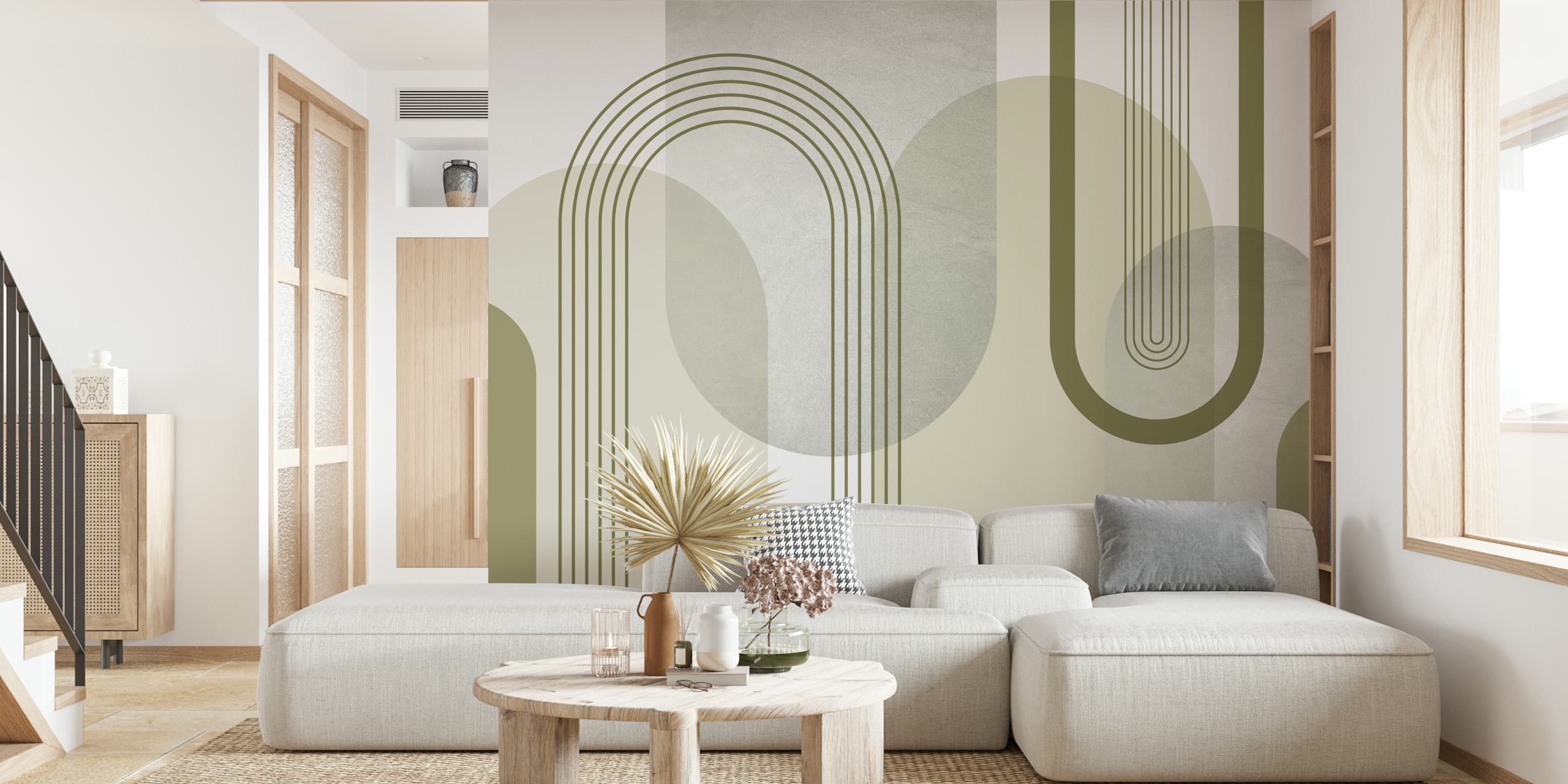 Sage Green Mid Century Arches wallpaper in a room