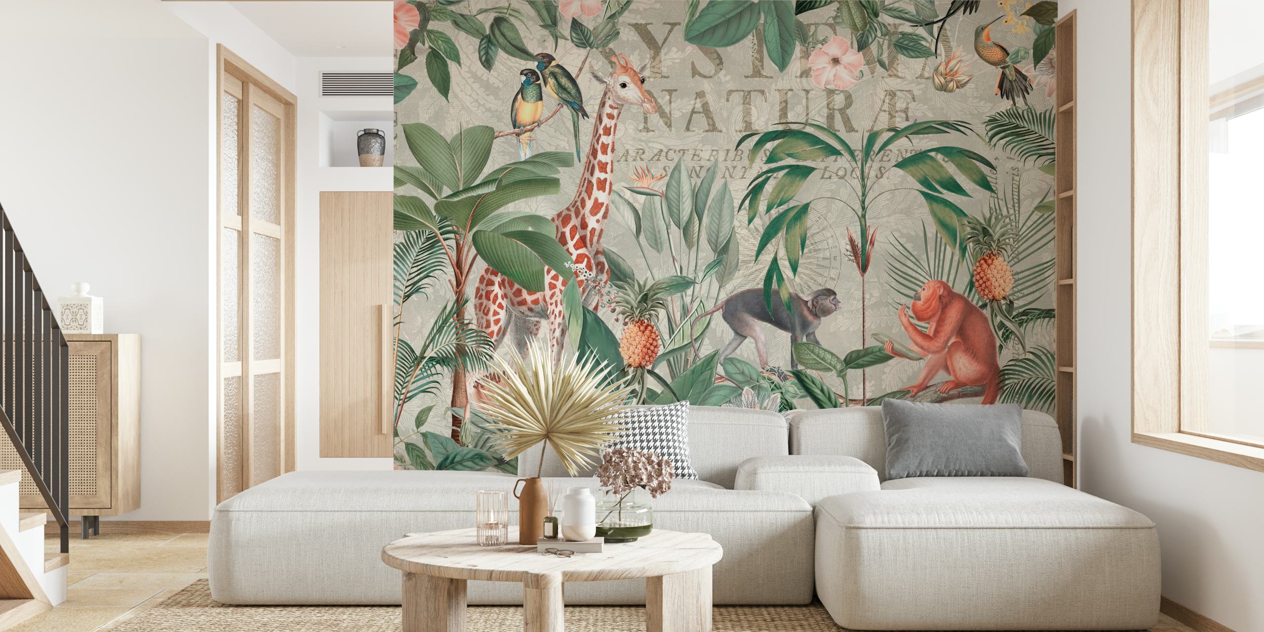 Nostalgic jungle animal wallpaper in a room