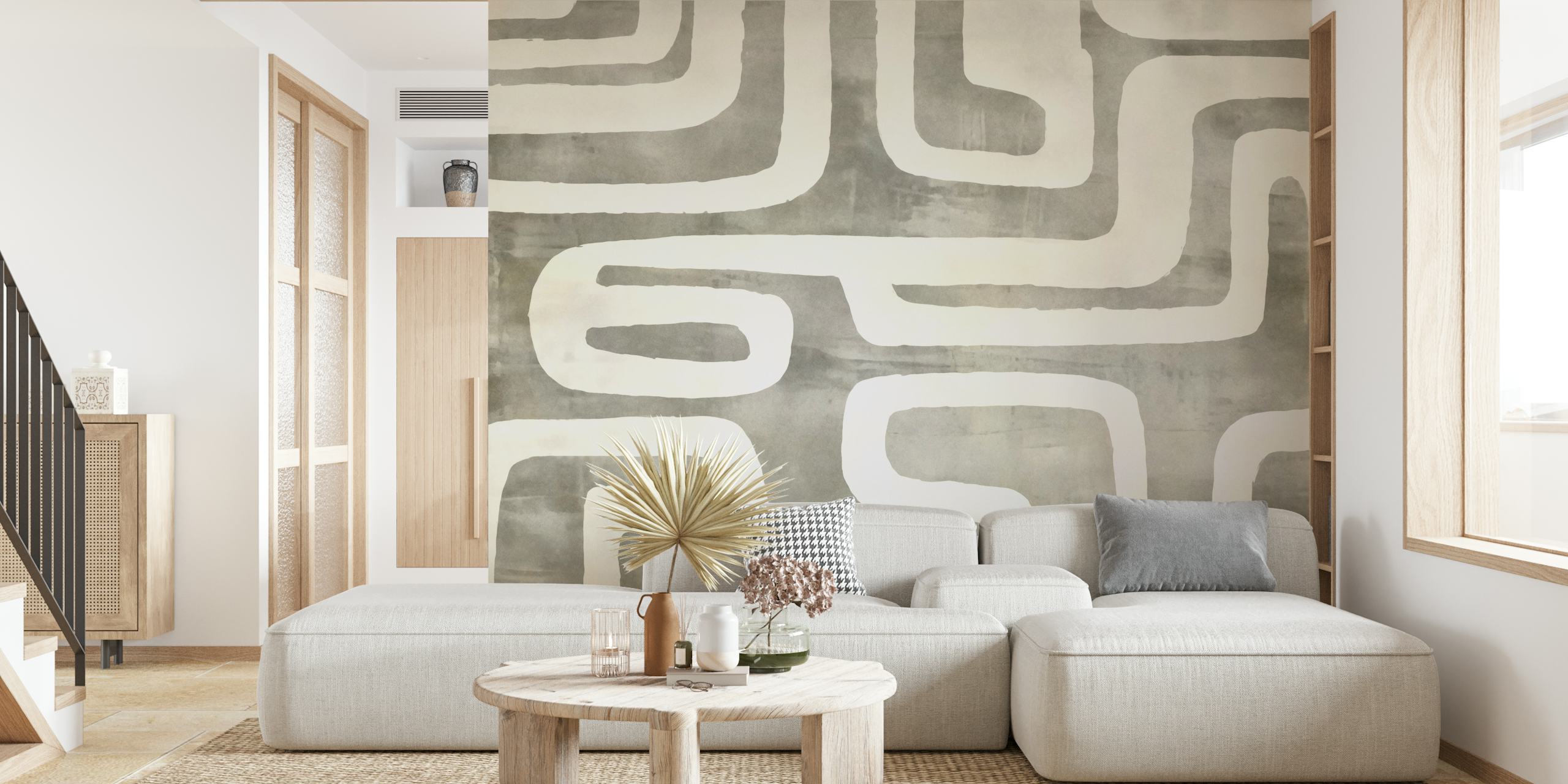 Tribal Shapes Abstract Art Beige tapet i ett rum