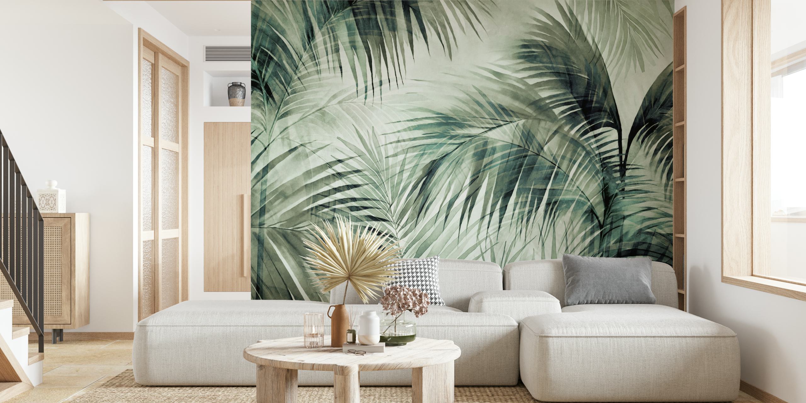 Tropical Palm Jungle Green wallpaper in a room