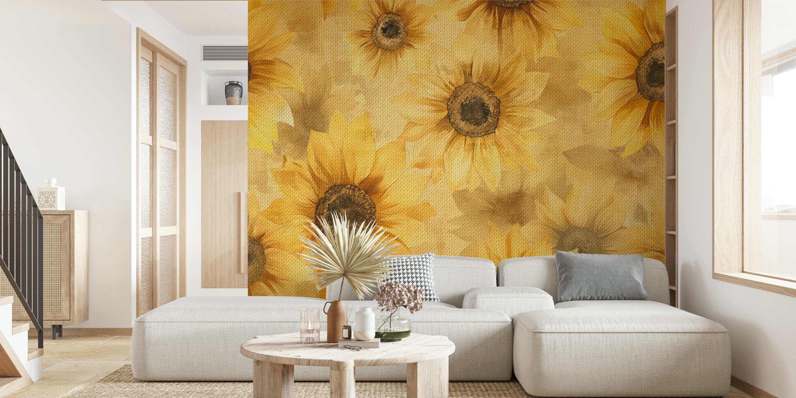 yellow sunflower floral wallpaper with watercolor style