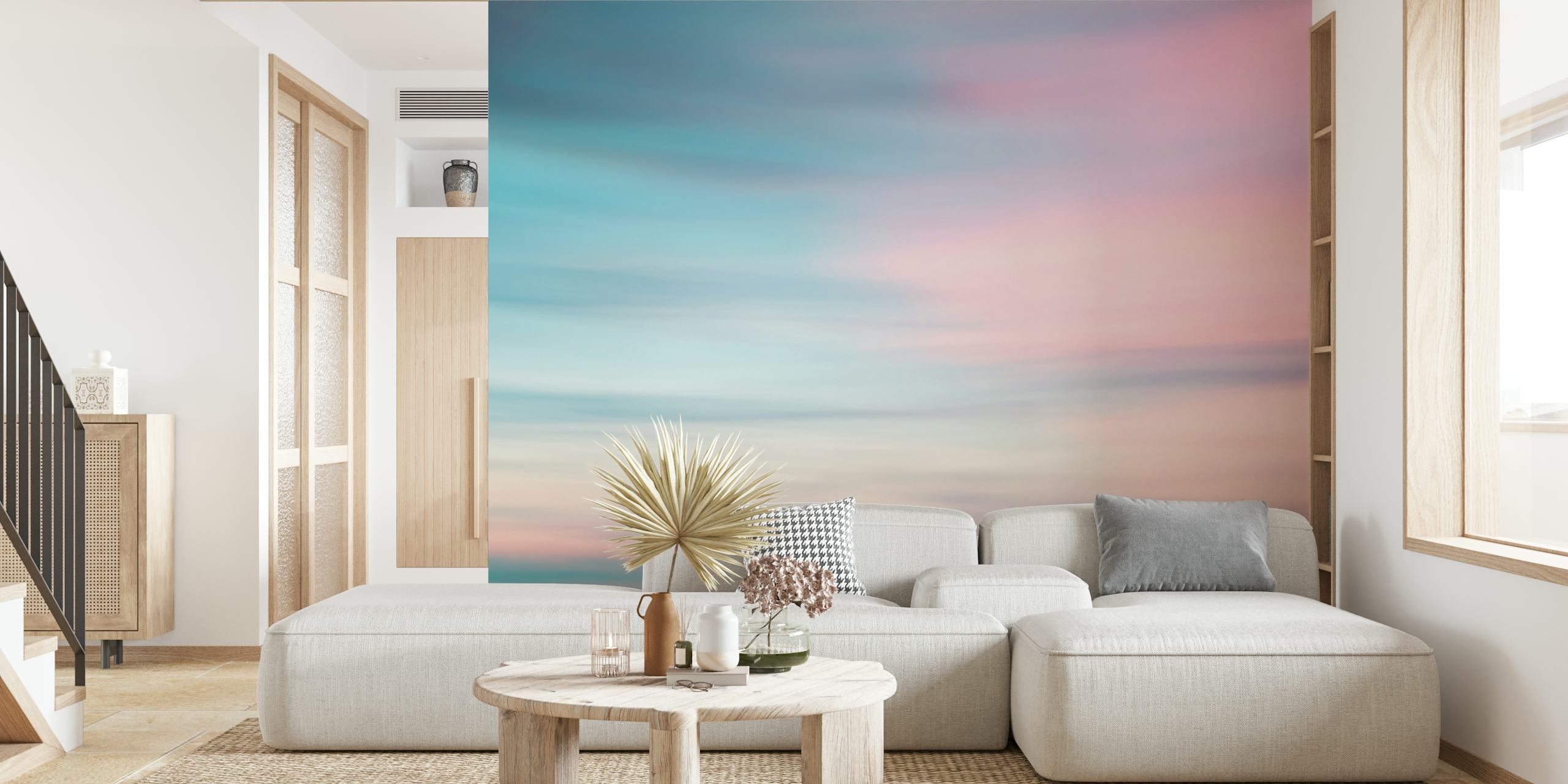 Blurred blue and pink sunset sky wallpaper