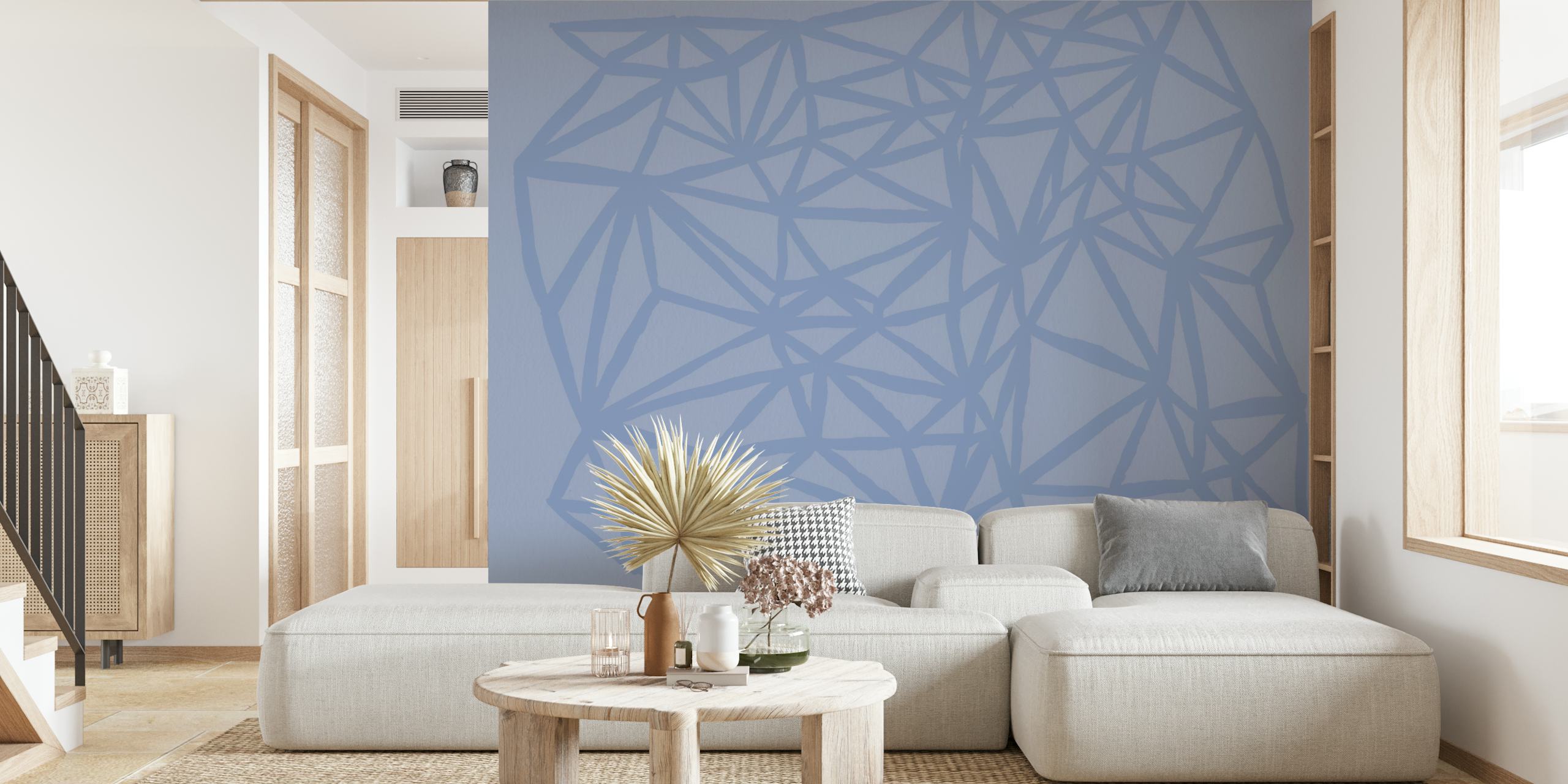 Light blue geometric grid wallpaper in a room