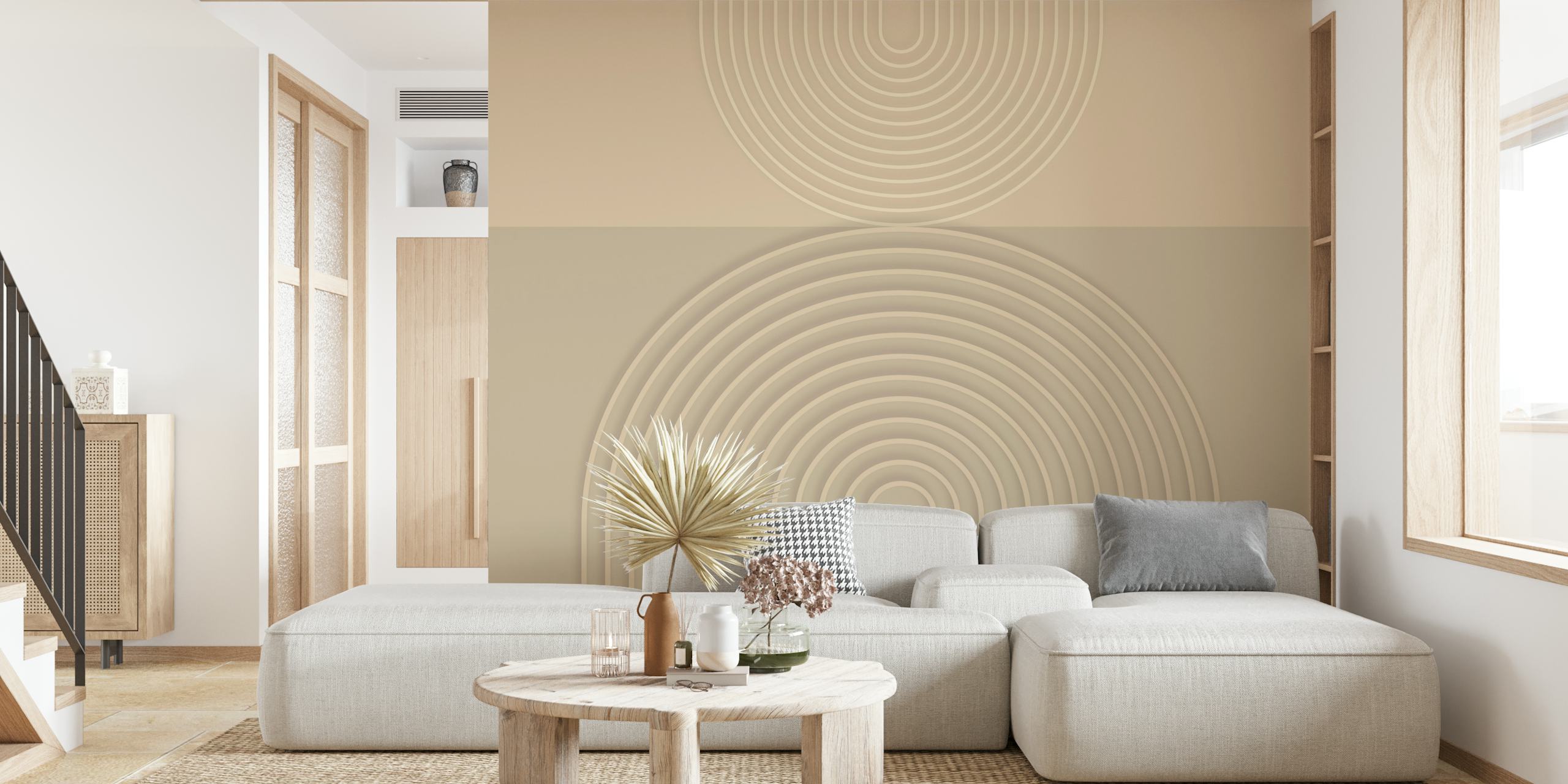 Bauhaus-inspired beige arch pattern wall mural