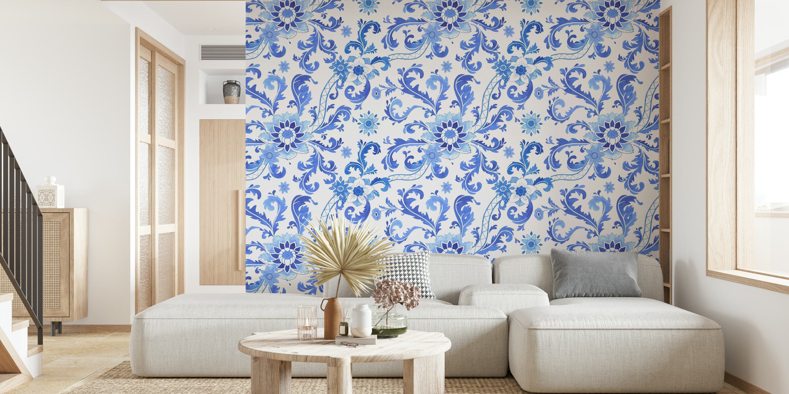 Blue Chinoiserie Peonies wallpaper design