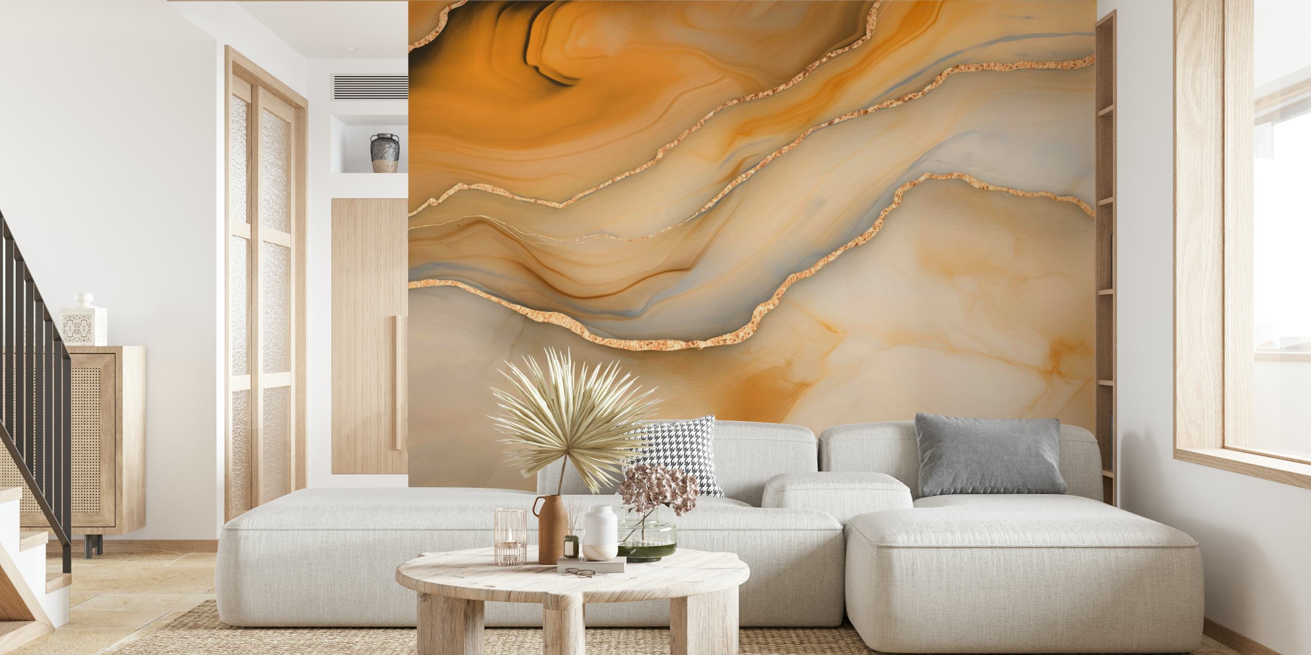 Amber marble elegance wallpaper in a room