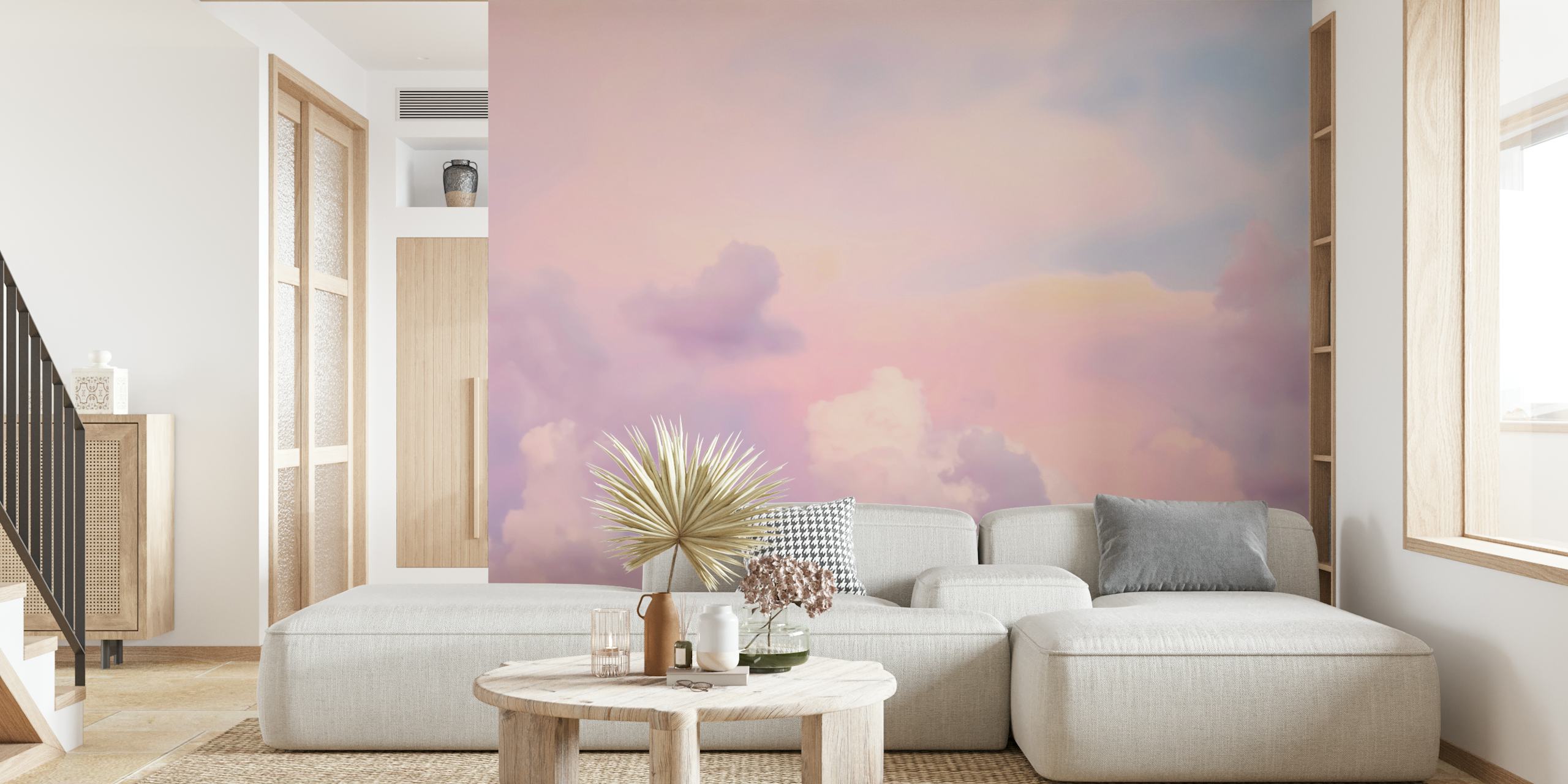 Papel de parede pastel sunset sky clouds em um quarto