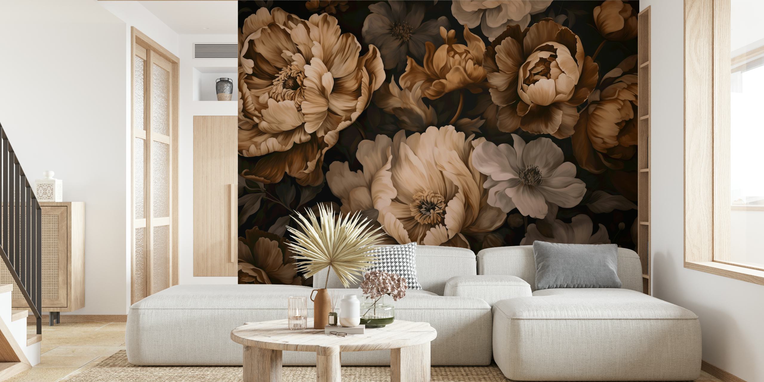 Design de papier peint floral dans des tons chauds