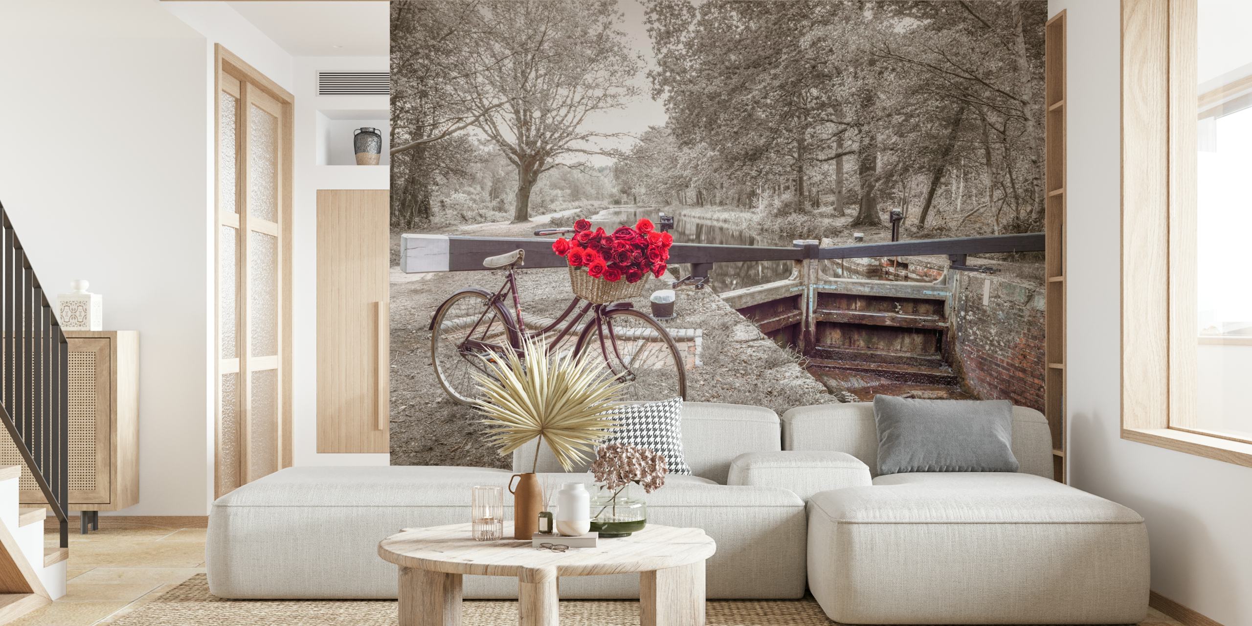 Canal Romance tapet med en sykkel og roser