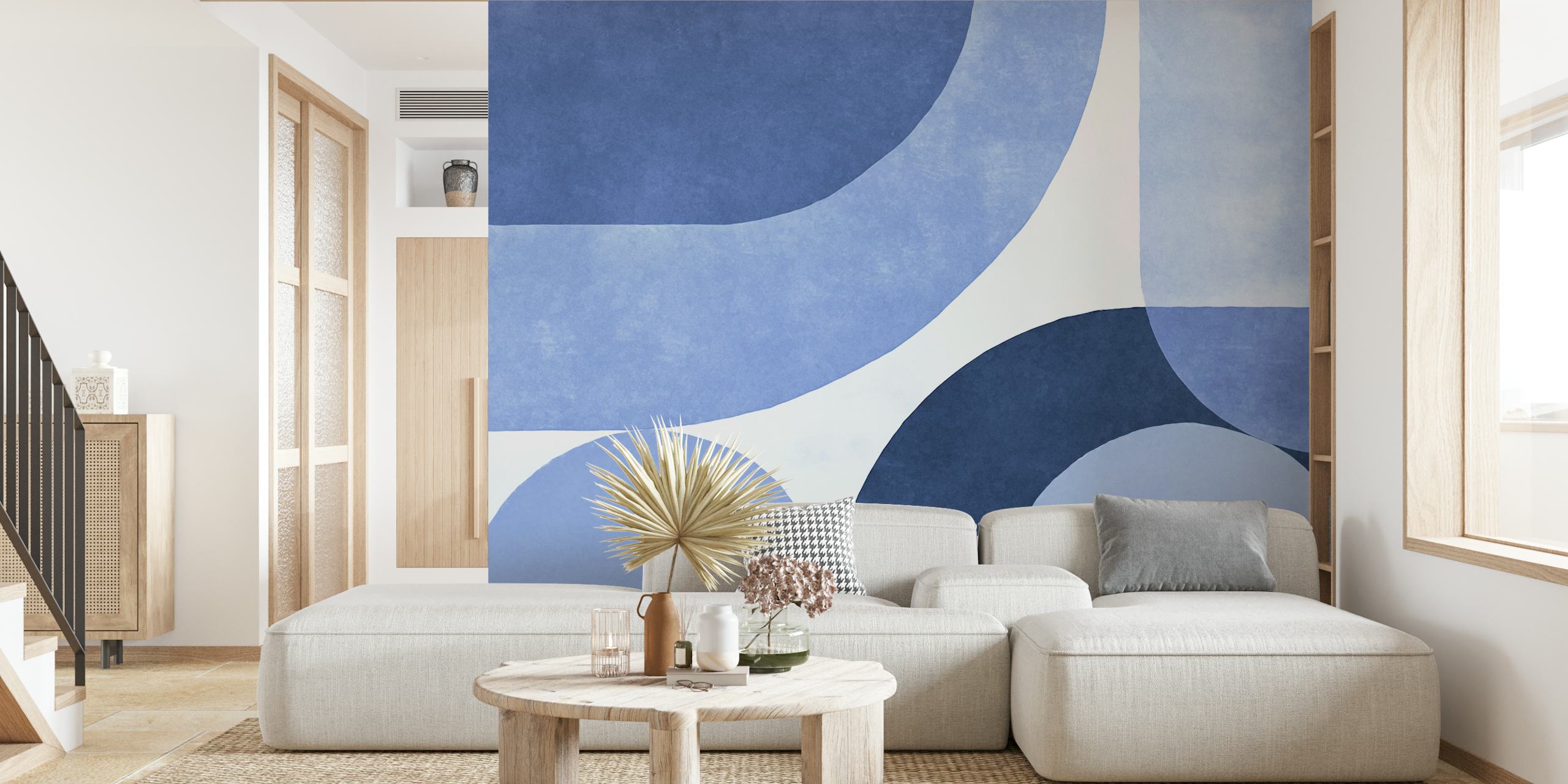 Carta da parati blu denim con forme arrotondate