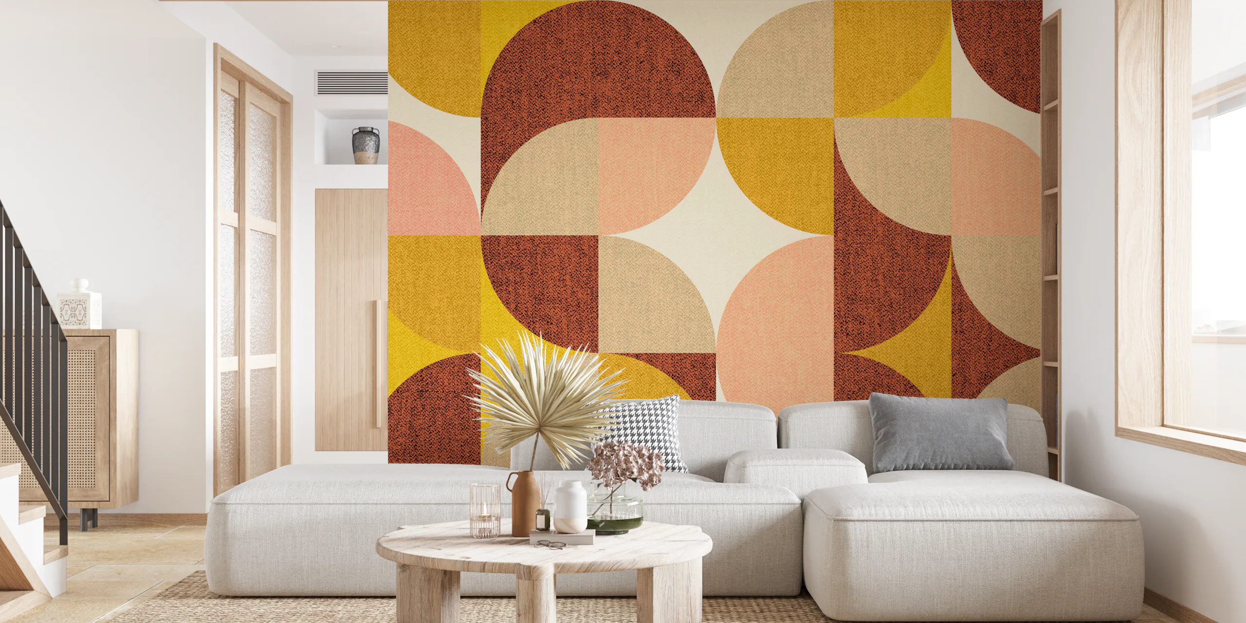 Retro Geometric Wallpaper Sage Pink Rust Gold