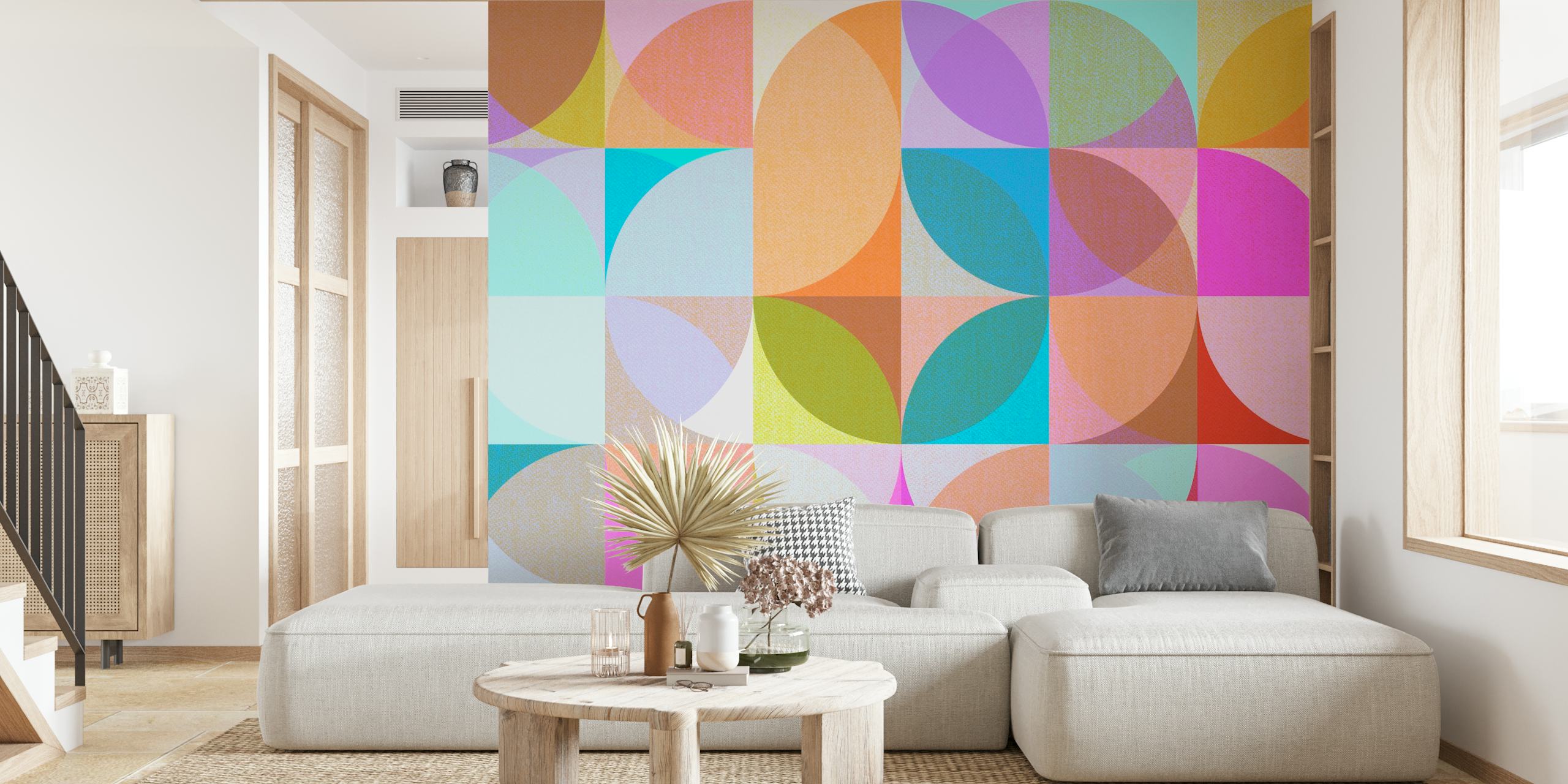 Mid Century Bauhaus Round Geo wallpaper in a room