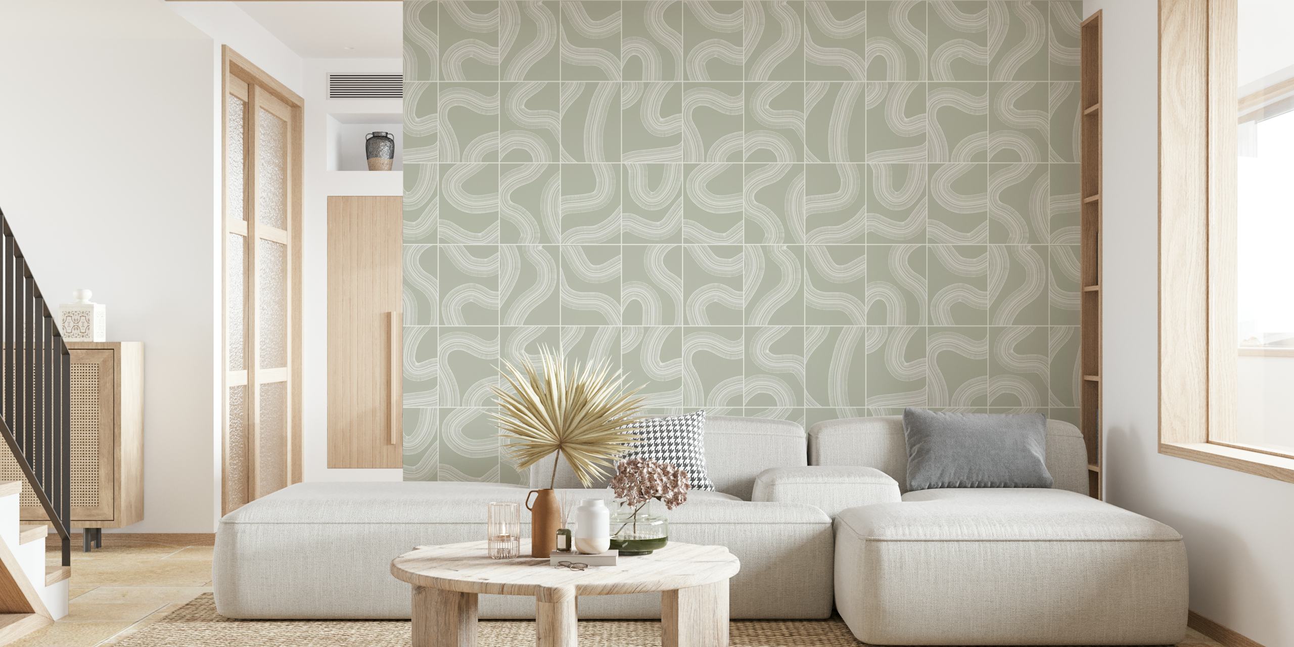 Green abstract wavy tile pattern wallpaper