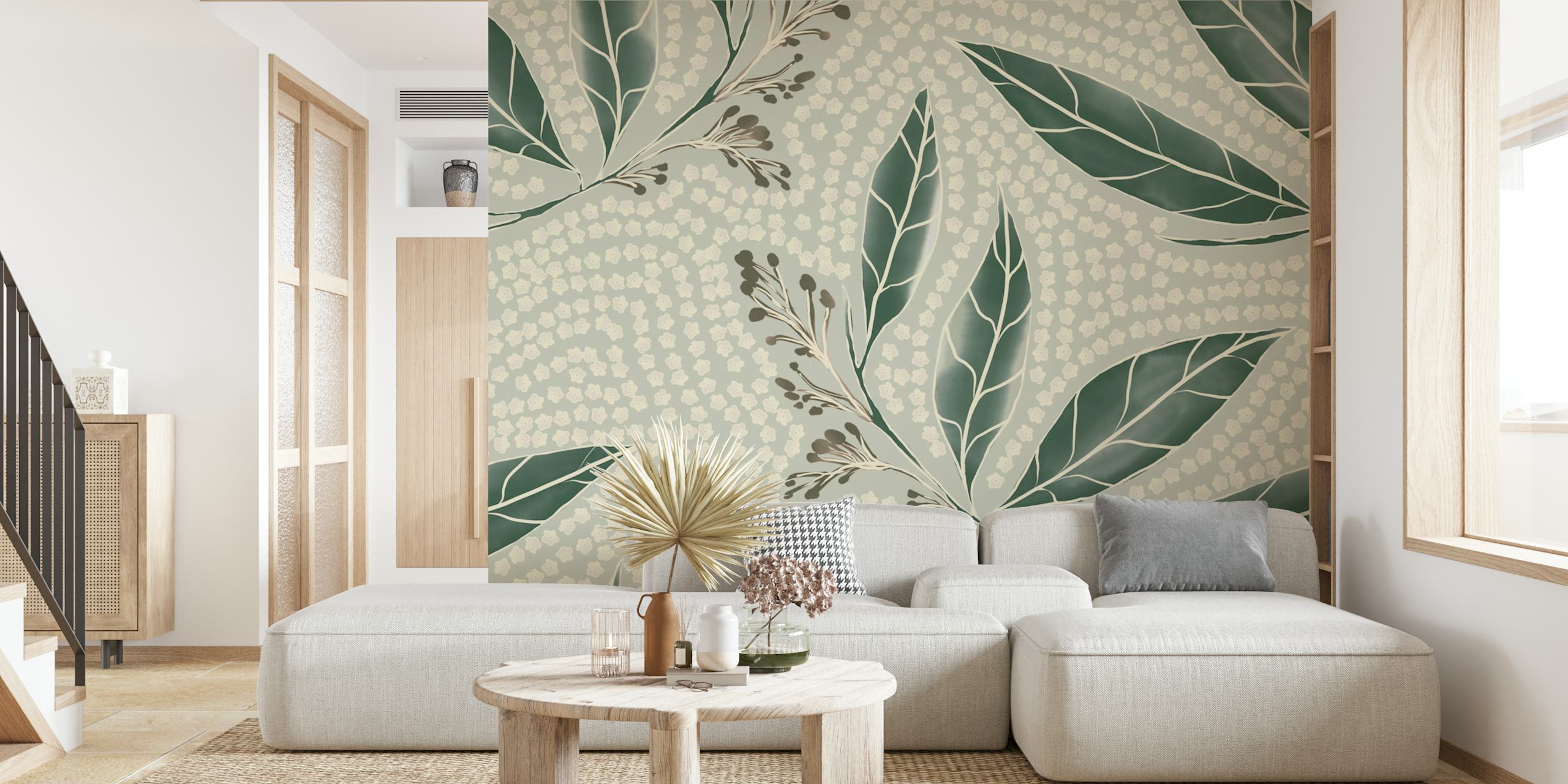 Eucalyptus leaves on a textured light background wallpaper