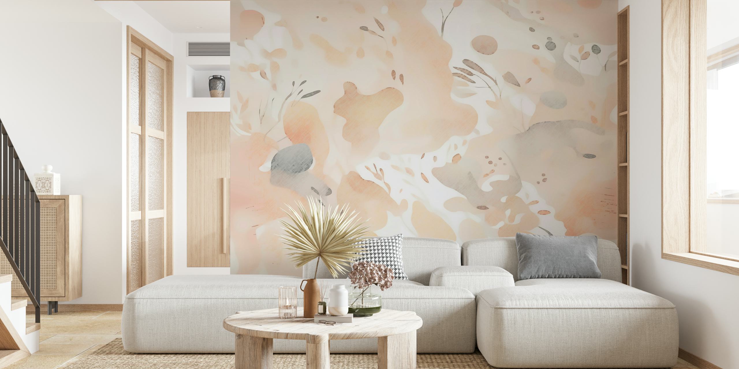 Soft Peach Wildflower Meadow wall mural with subtle floral design