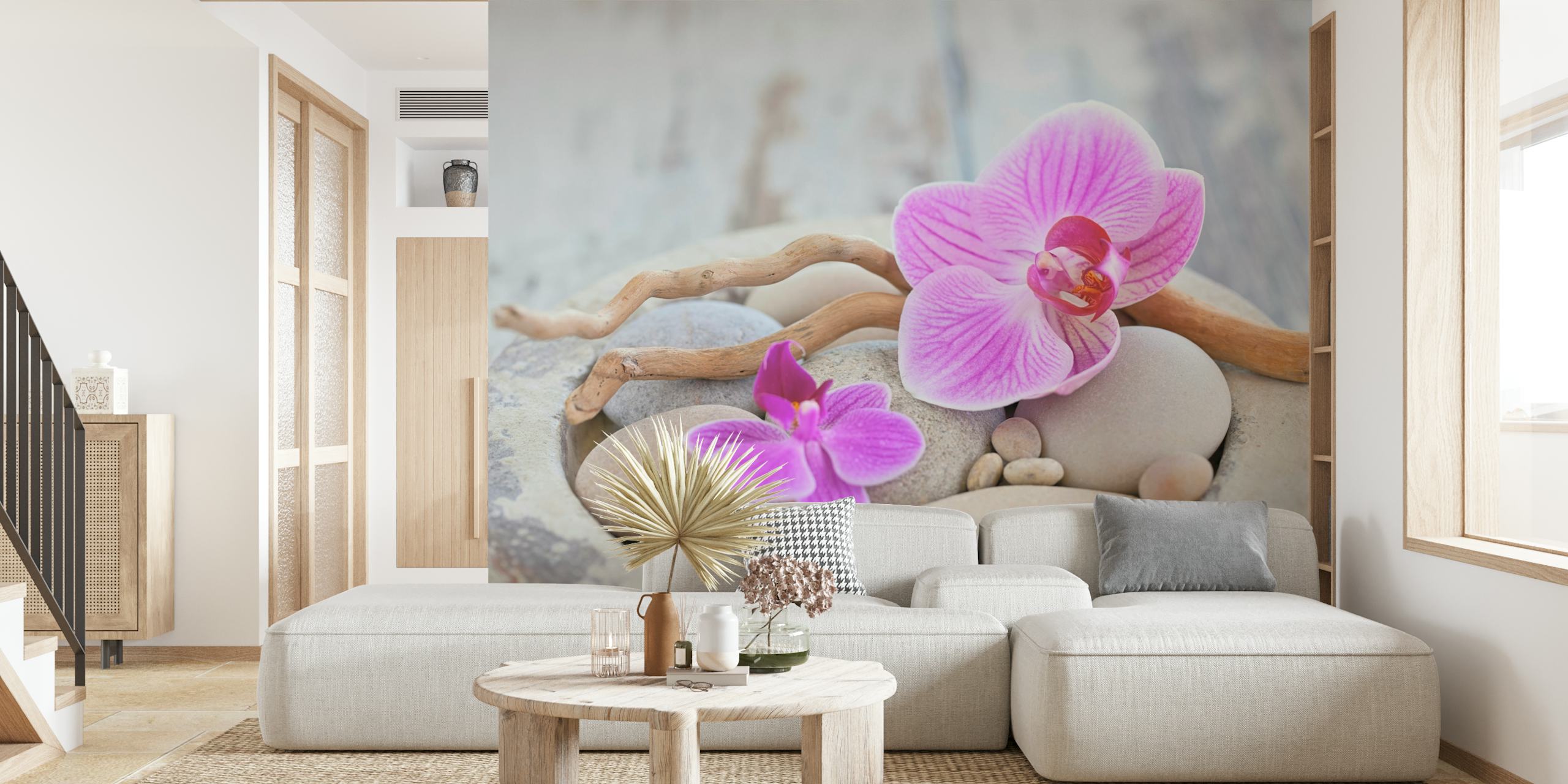 Zen Style Still Life with Pink Orchids