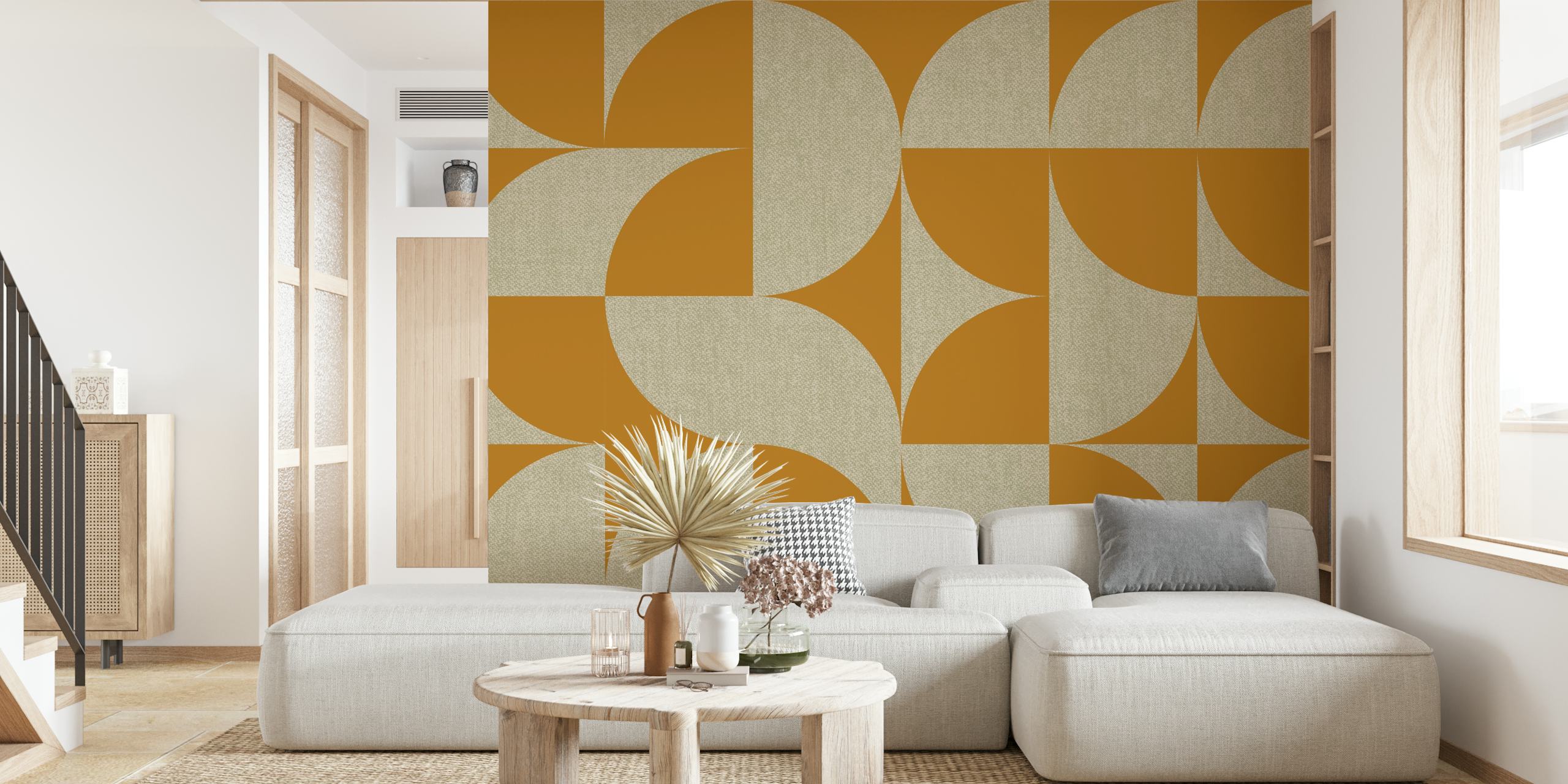 Mid-century geometric wallpaper in muted earthy tones