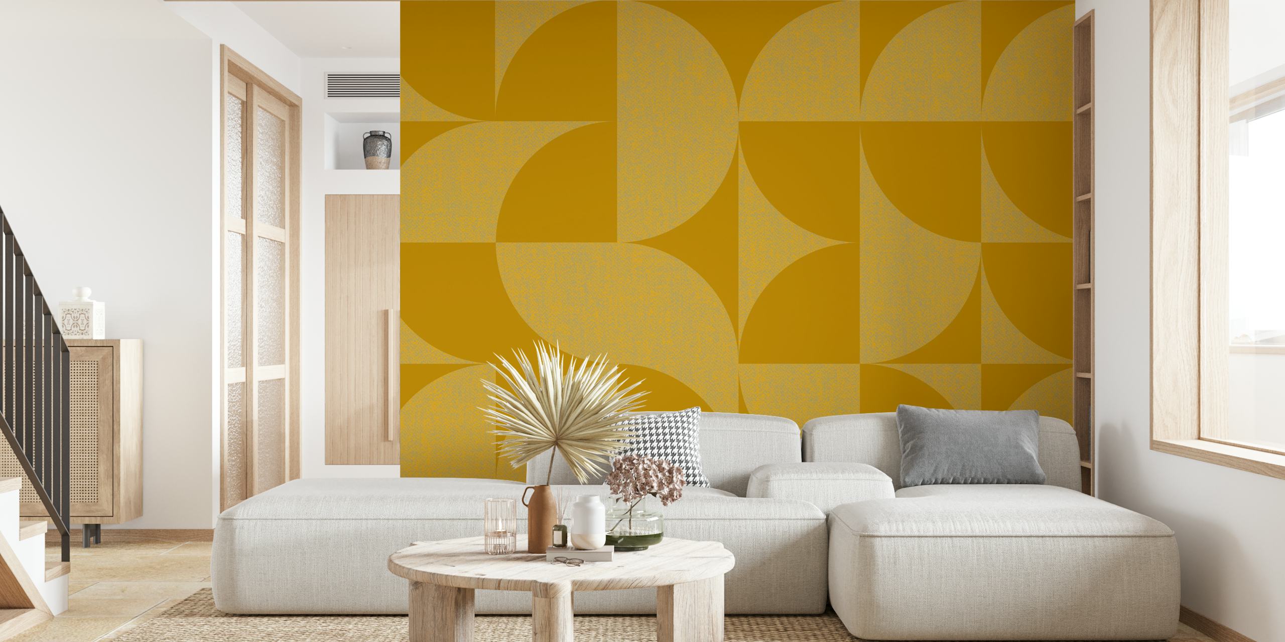 Mid-Century Muted Mustard Geometry tapet i rommet