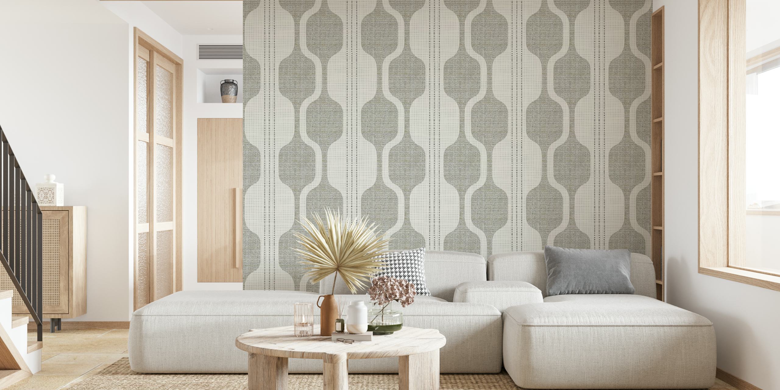 Mid-century modern gray flannel ogee pattern wall mural