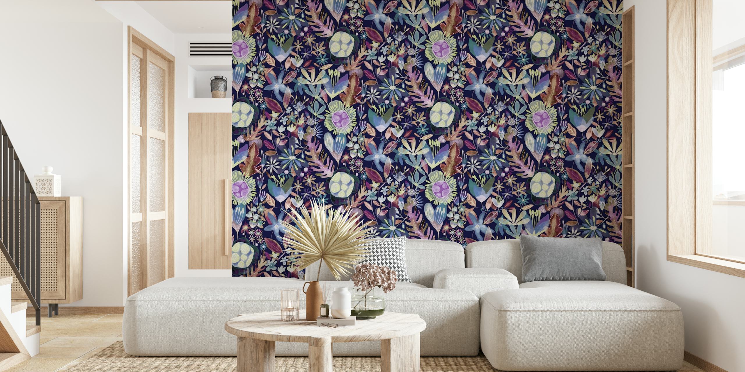 Glowing flowers wallpaper in a stylish room
