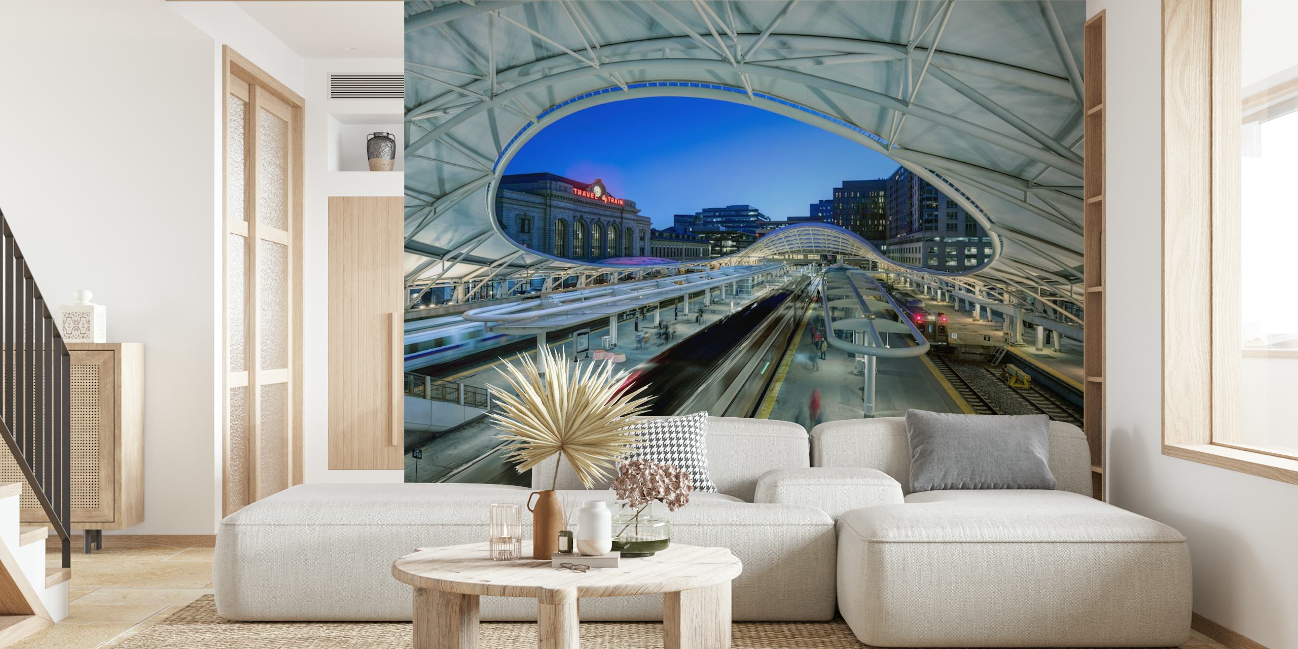 Papel de parede com uma cena de estação ferroviária