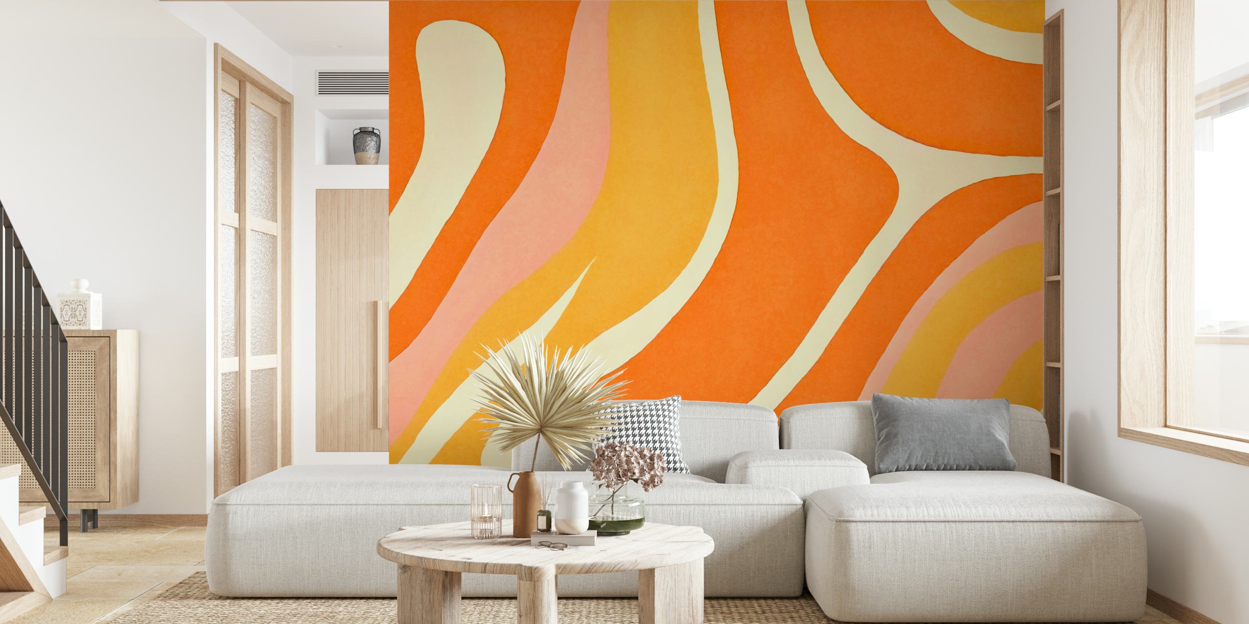 Tangerine Retro Curves wallpaper i et rom