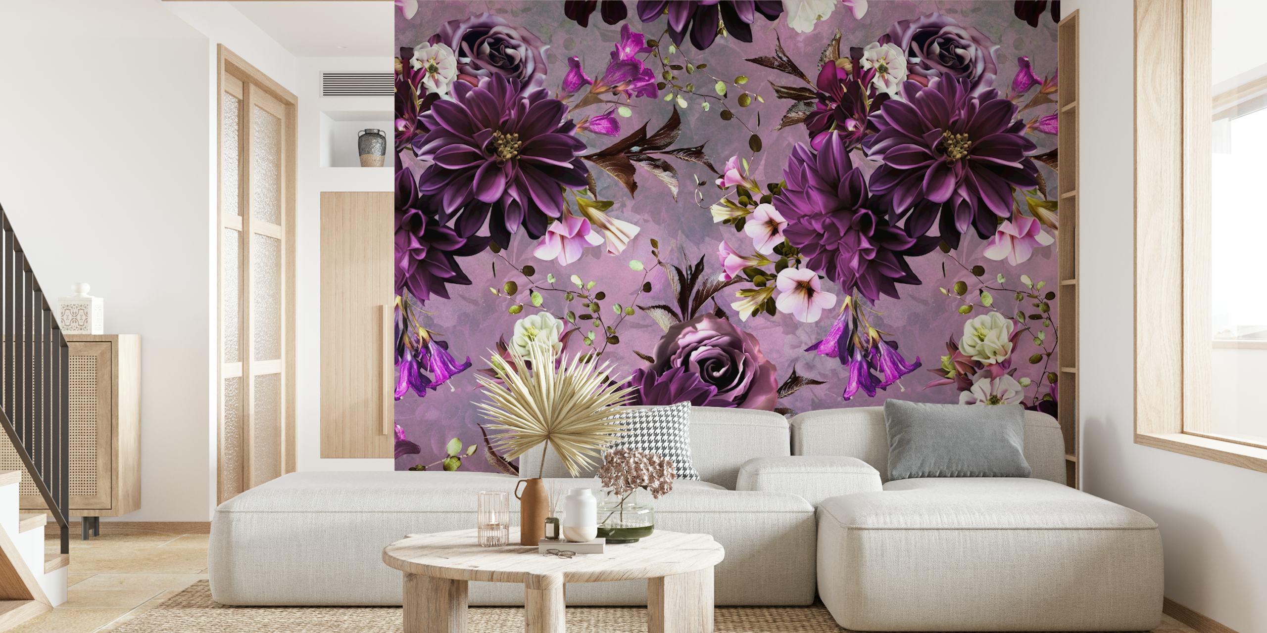 Carta da parati floreale Purple Petal Harmony in una stanza