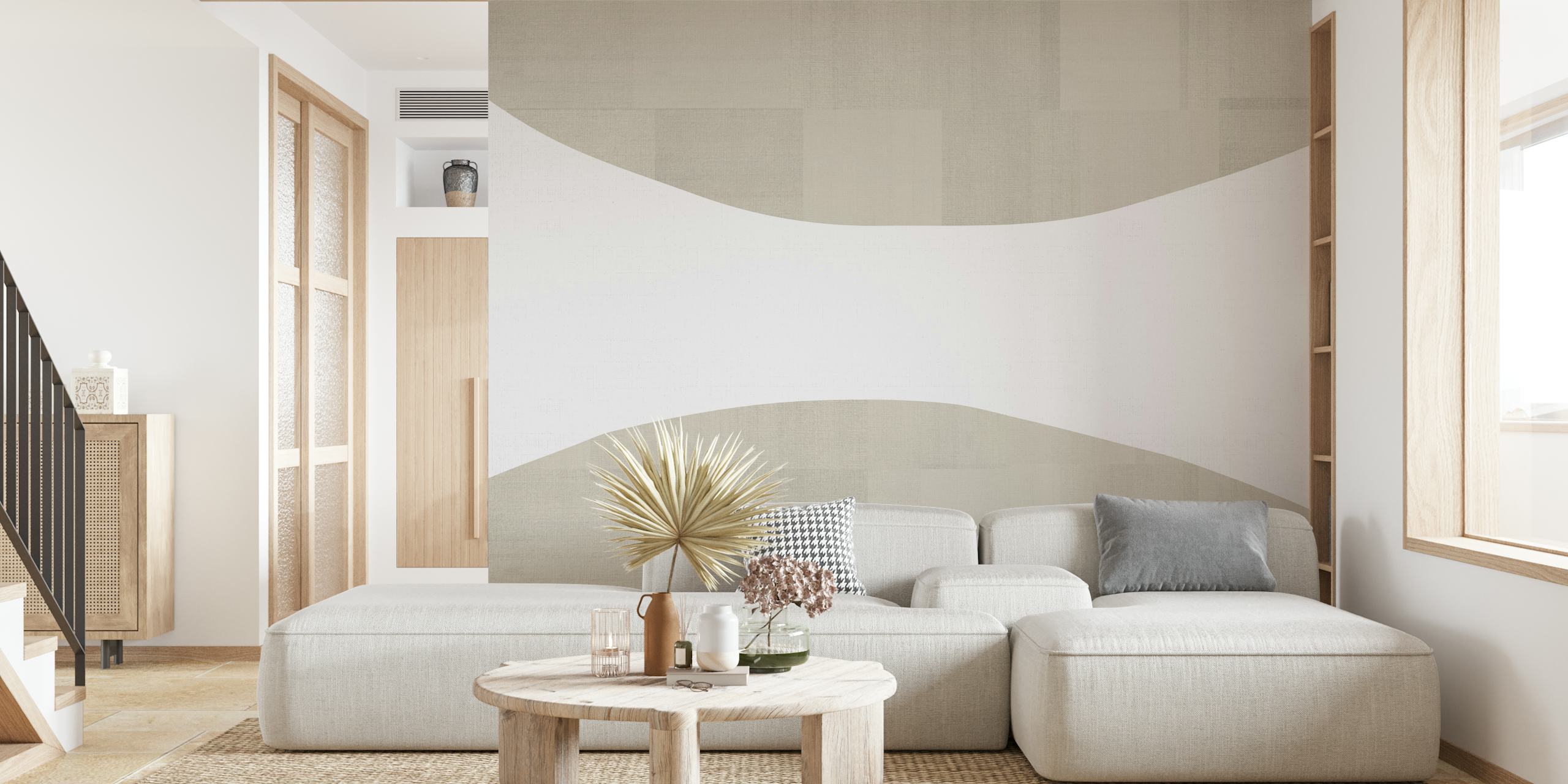 Chic taupe swirls wallpaper in a room