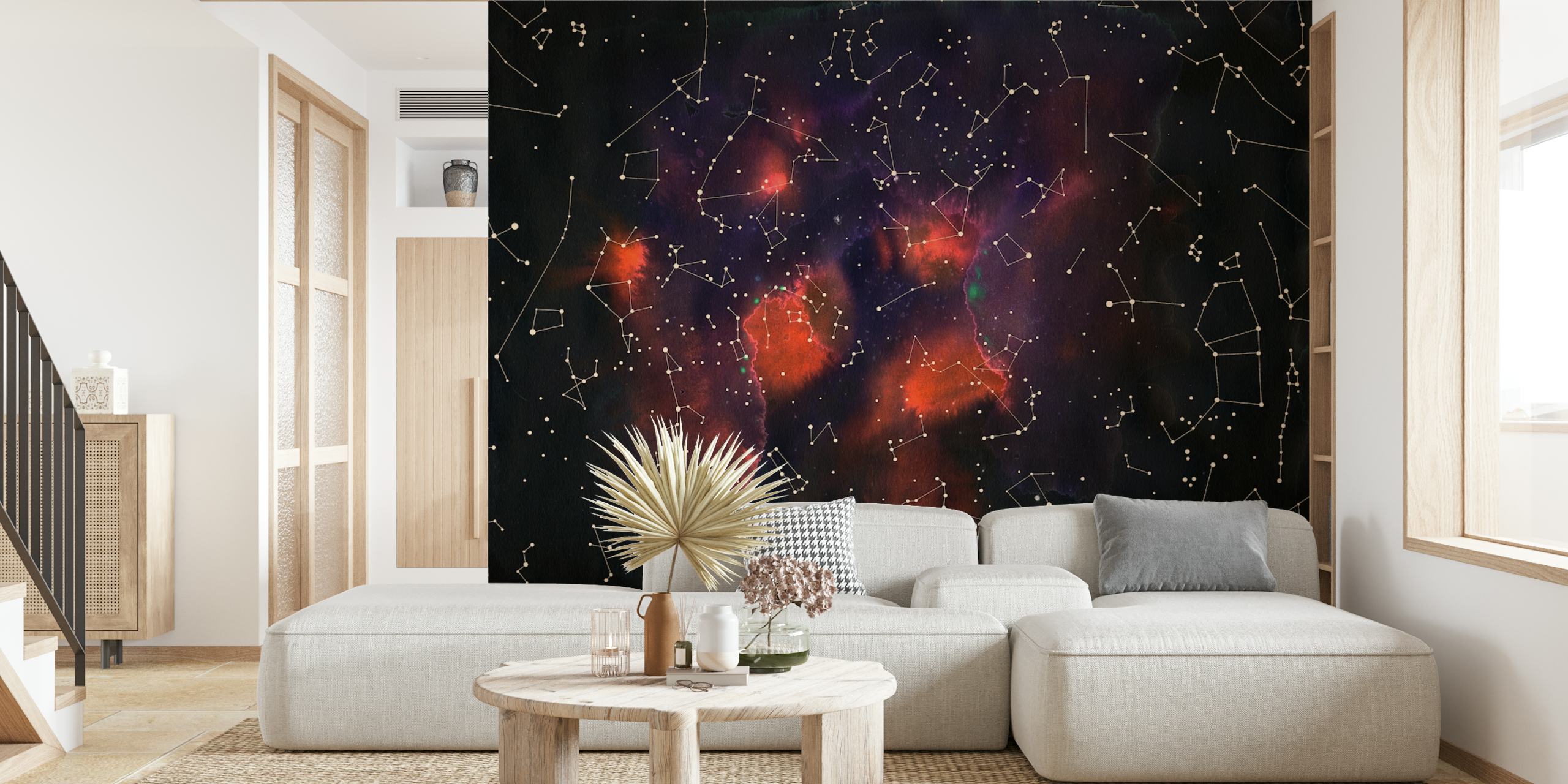 Night sky with constellations and colorful nebulae wallpaper