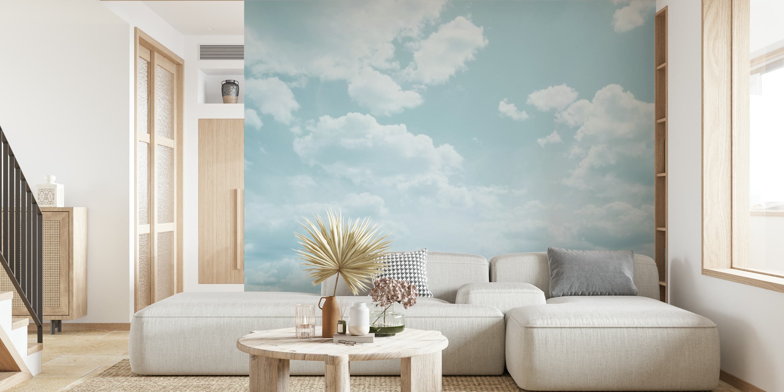 Nuages blancs sur fond bleu pastel, ciel wallpaper