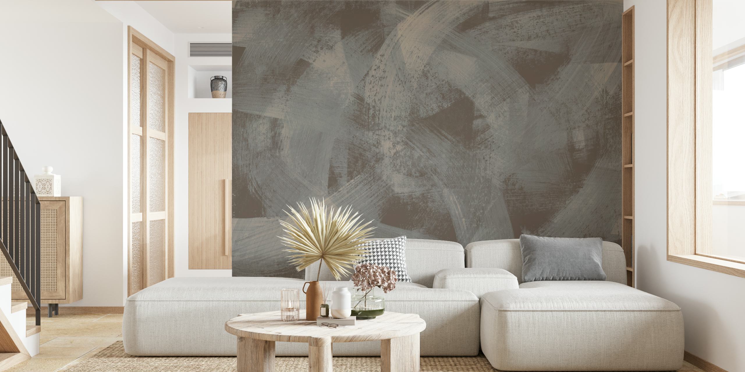 Abstract charcoal brush strokes wallpaper in a room