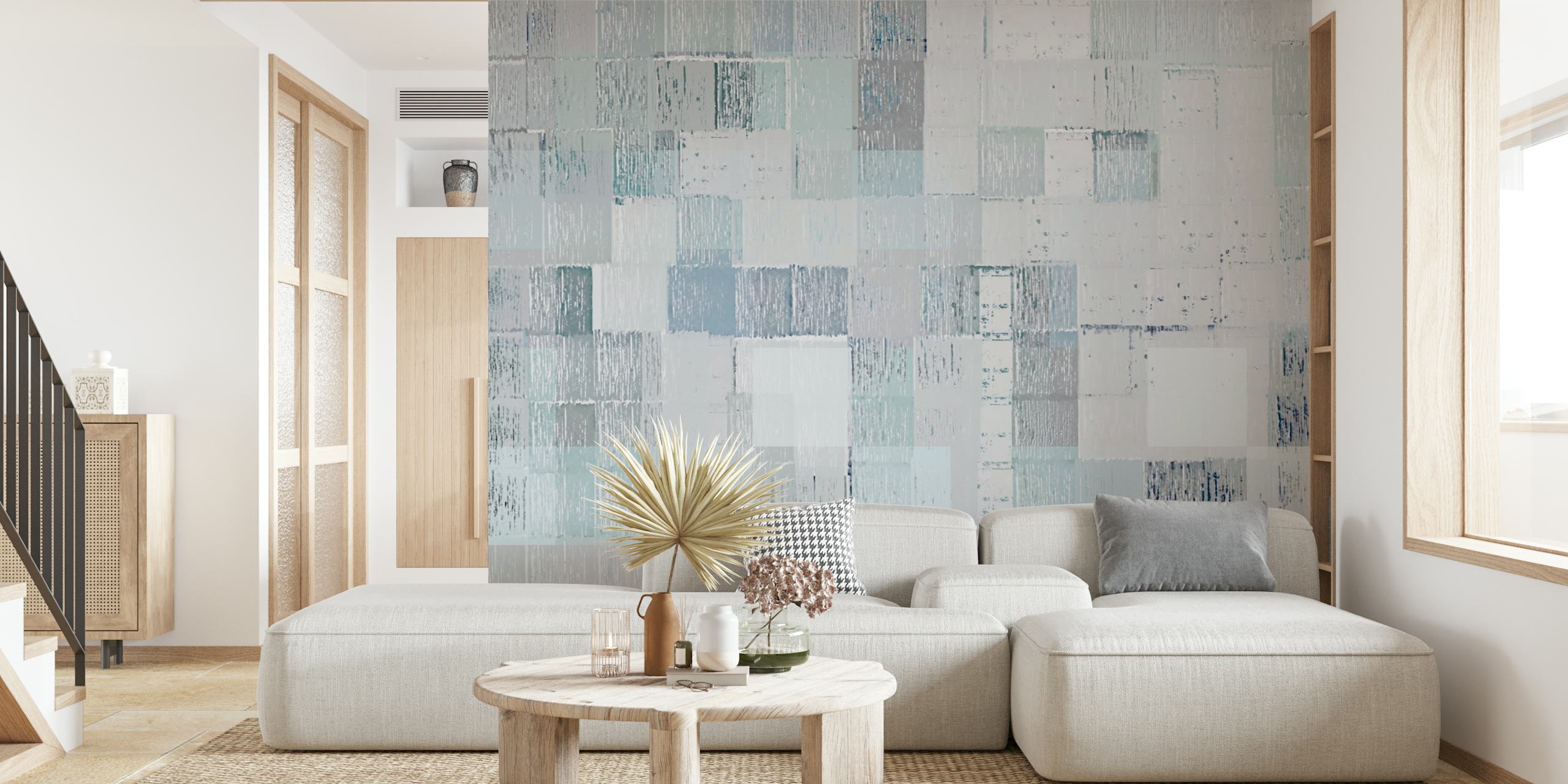 Papel de parede geométrico frosty cubes em um quarto