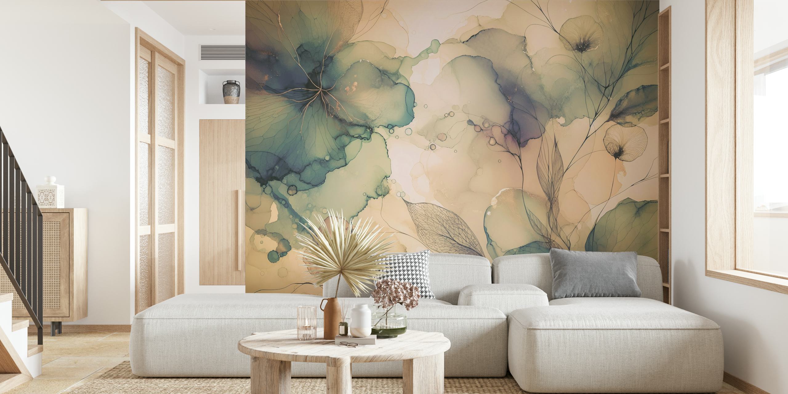 Floral Dreams behang dat in een kamer wordt getoond