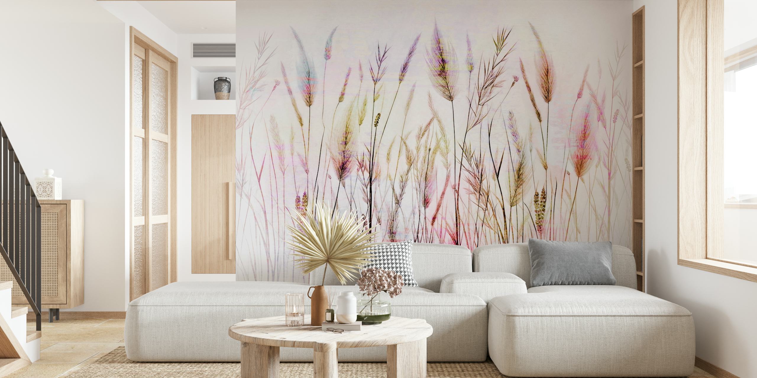 Pastel Flora Dream-behang aangebracht in een kamer