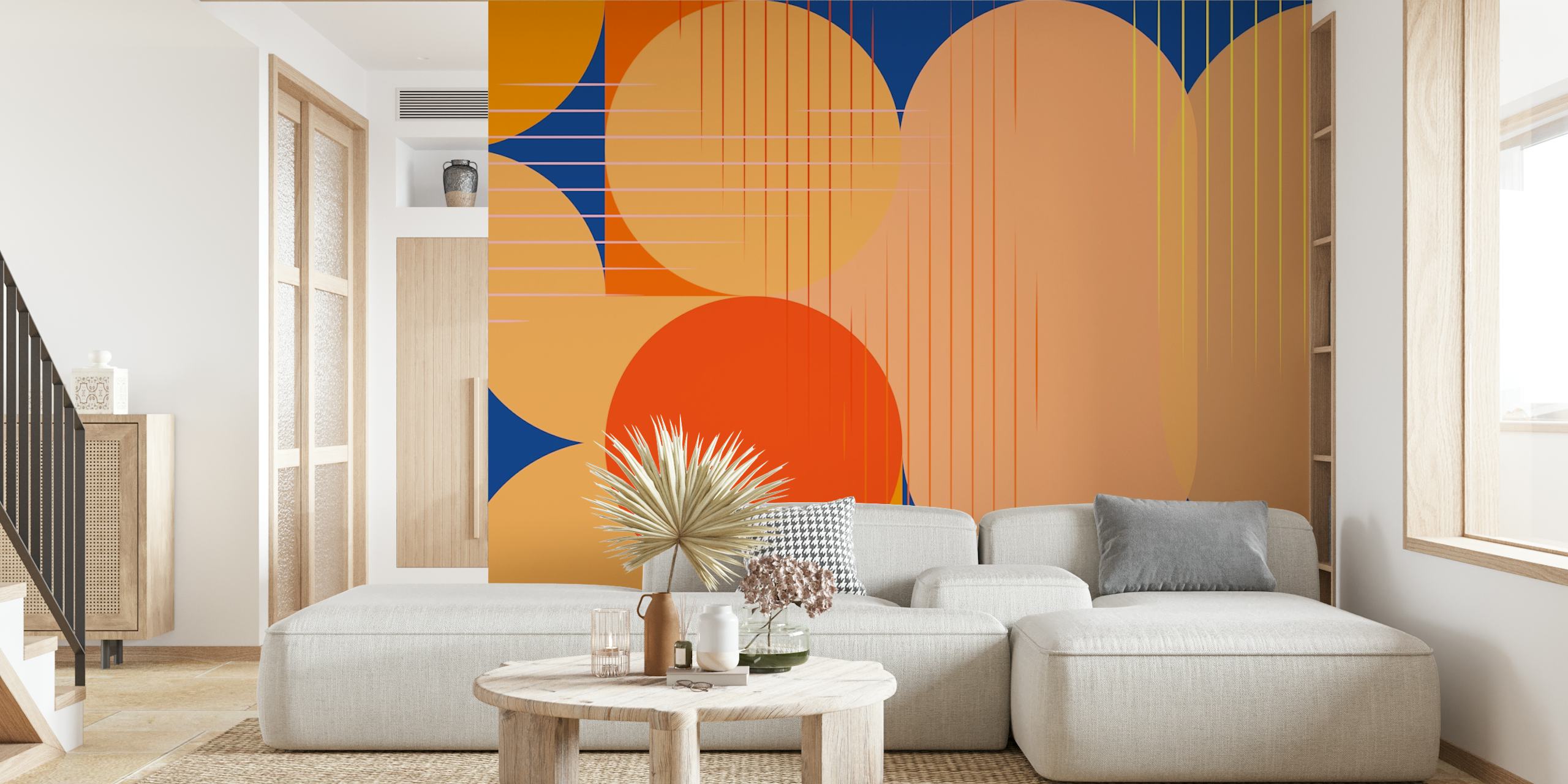 Geometric circles in orange and blue on a vibrant background wallpaper