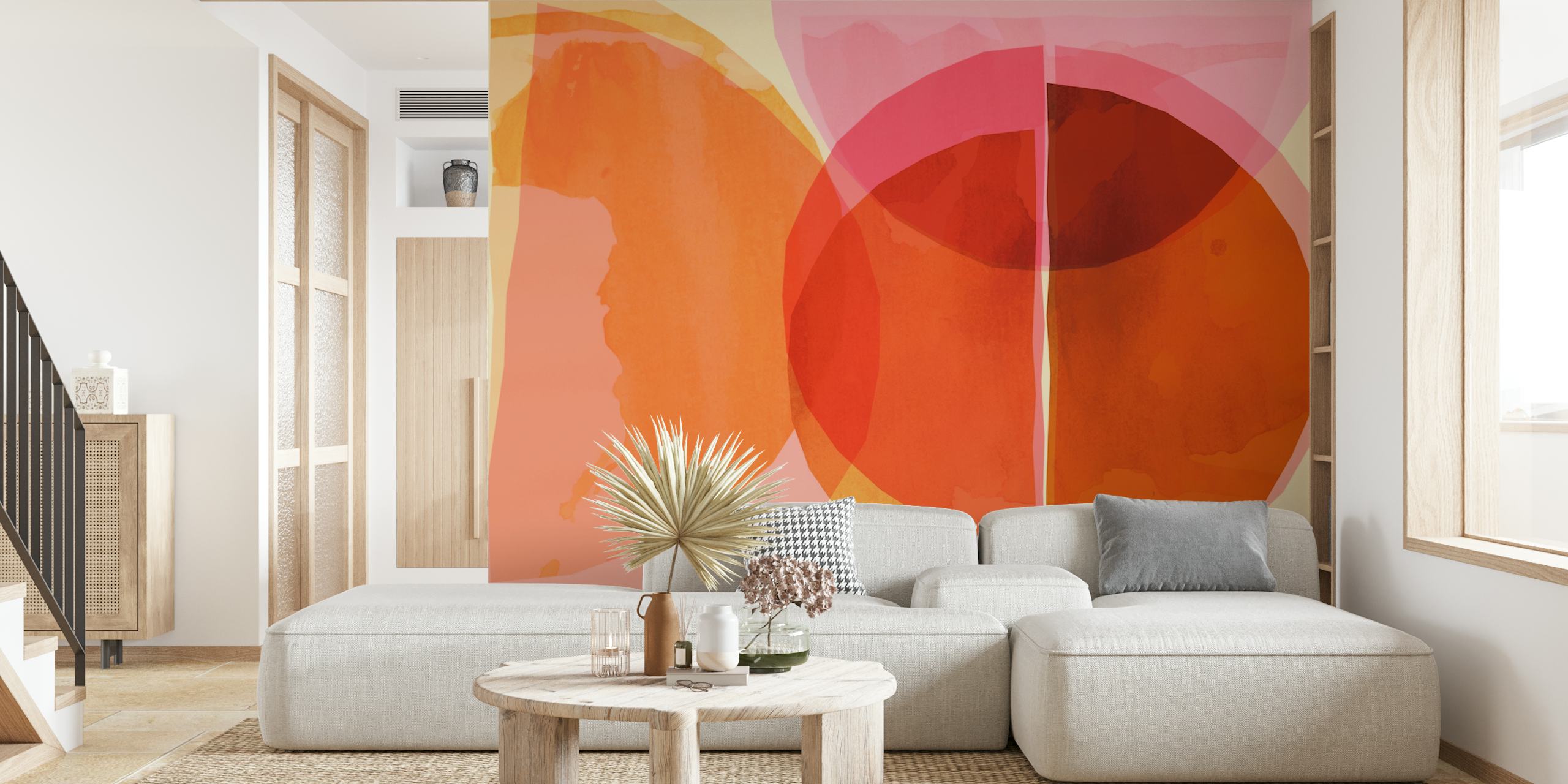 Colorful geometric shapes in warm orange and pink hues wallpaper