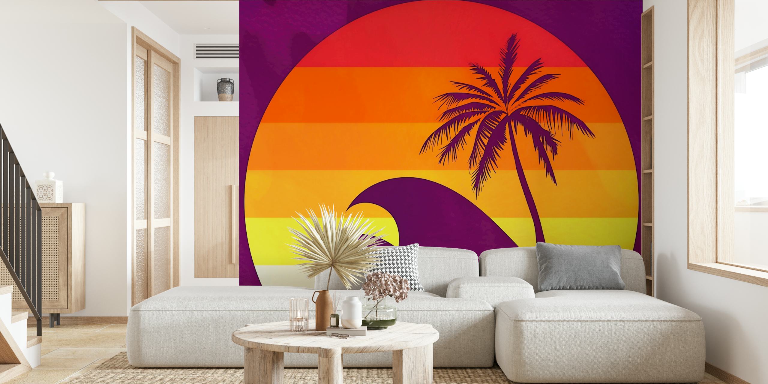 Tropical Sunset Palm wallpaper in a room